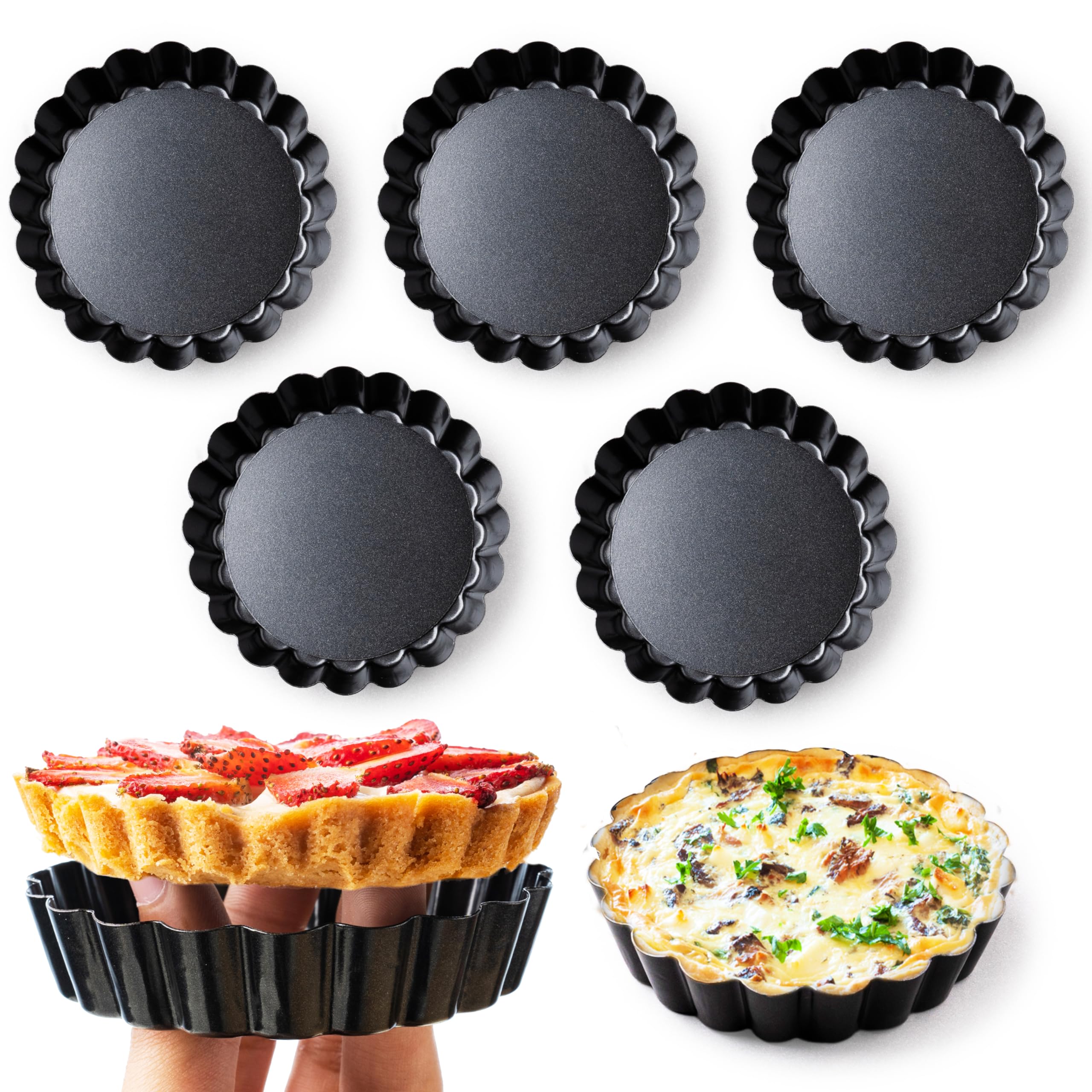 FIDZ PAN 8 Pack Mini Tart Pans 4 Inch with Removable Bottom Round Nonstick Deep Quiche Pan, Heavy Duty Perfect for Baking Fruit 