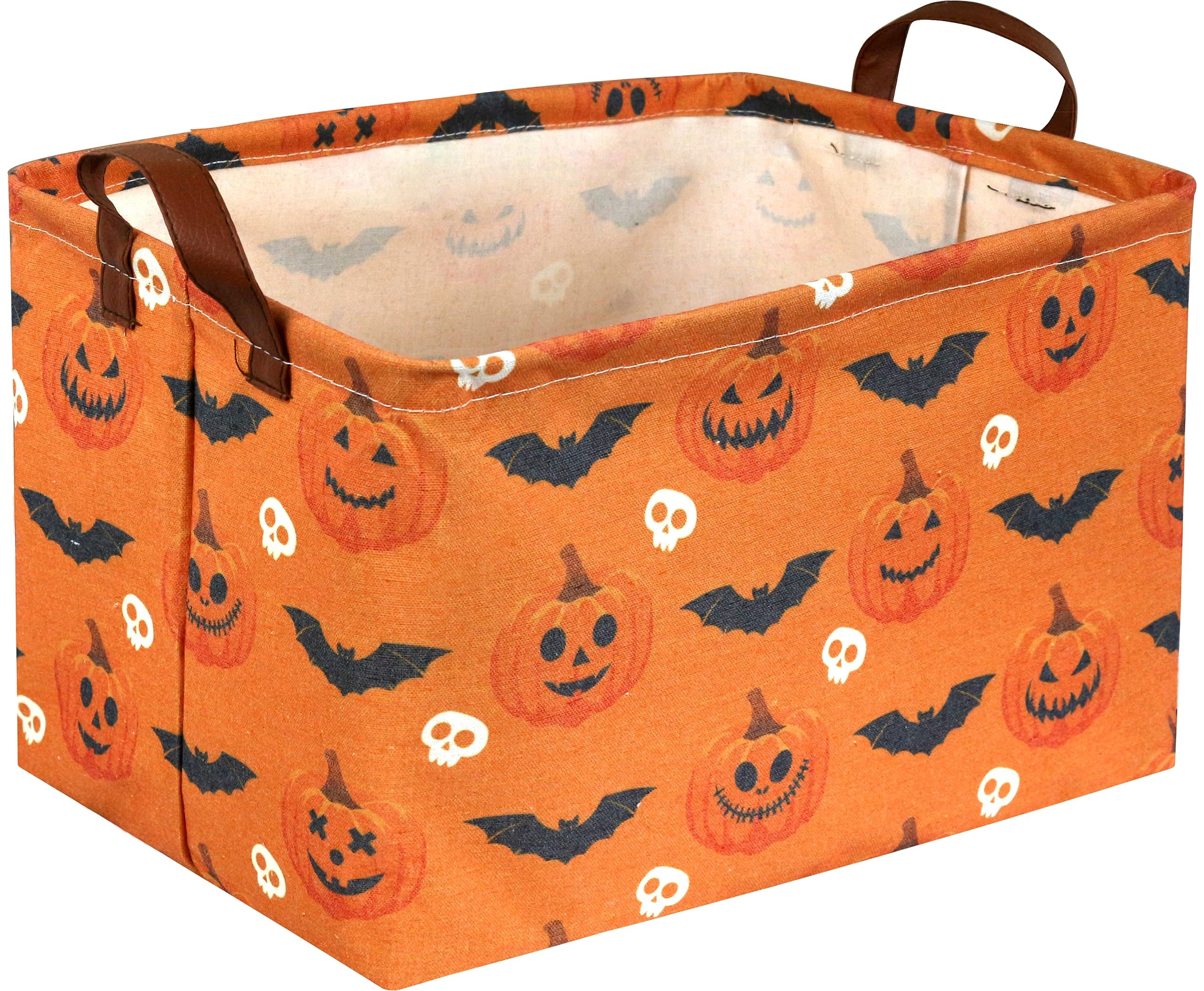 Sanjiaofen Rectangular Halloween Baskets,Pumpkin Basket for Kids with Handles. Candy Basket,Books Bins. (Halloween Pumpkin)