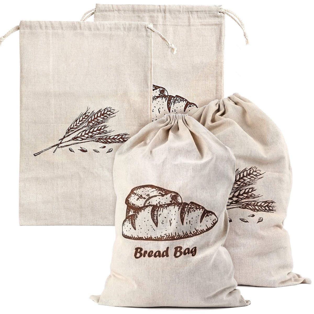 Augshy Linen Bread Bags For Homemade Bread Container, 4 Pcs 17.5 X11.5 Inches Unbleached & Reusable Bread Storage, Natural Large