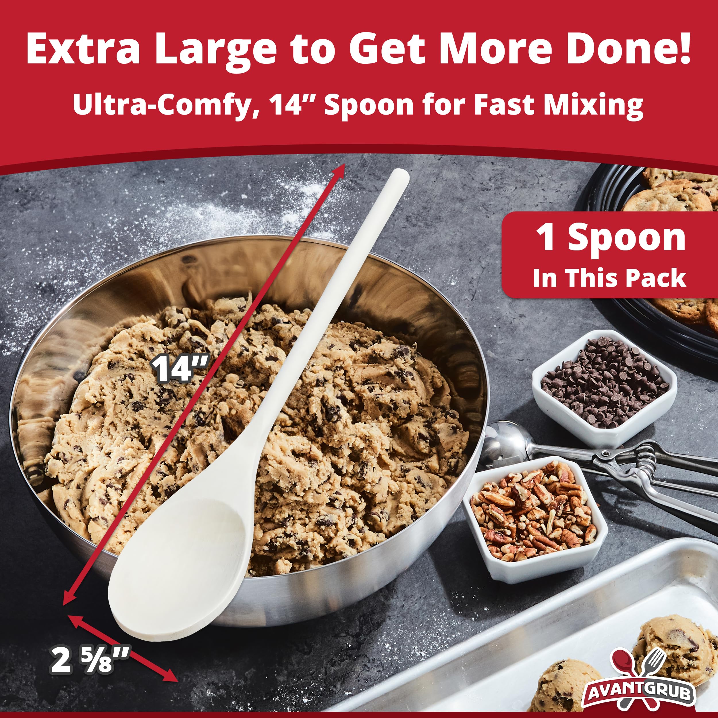 Pro Grade  Super Comfy Wooden Spoon  1 Pc Set. Heavy Duty  Wood Spoons with Long Handles for Cooking  Baking  Stirring and Mixing in Restaurants or at Home. Best Kitchen Utensils for Nonstick Cookware