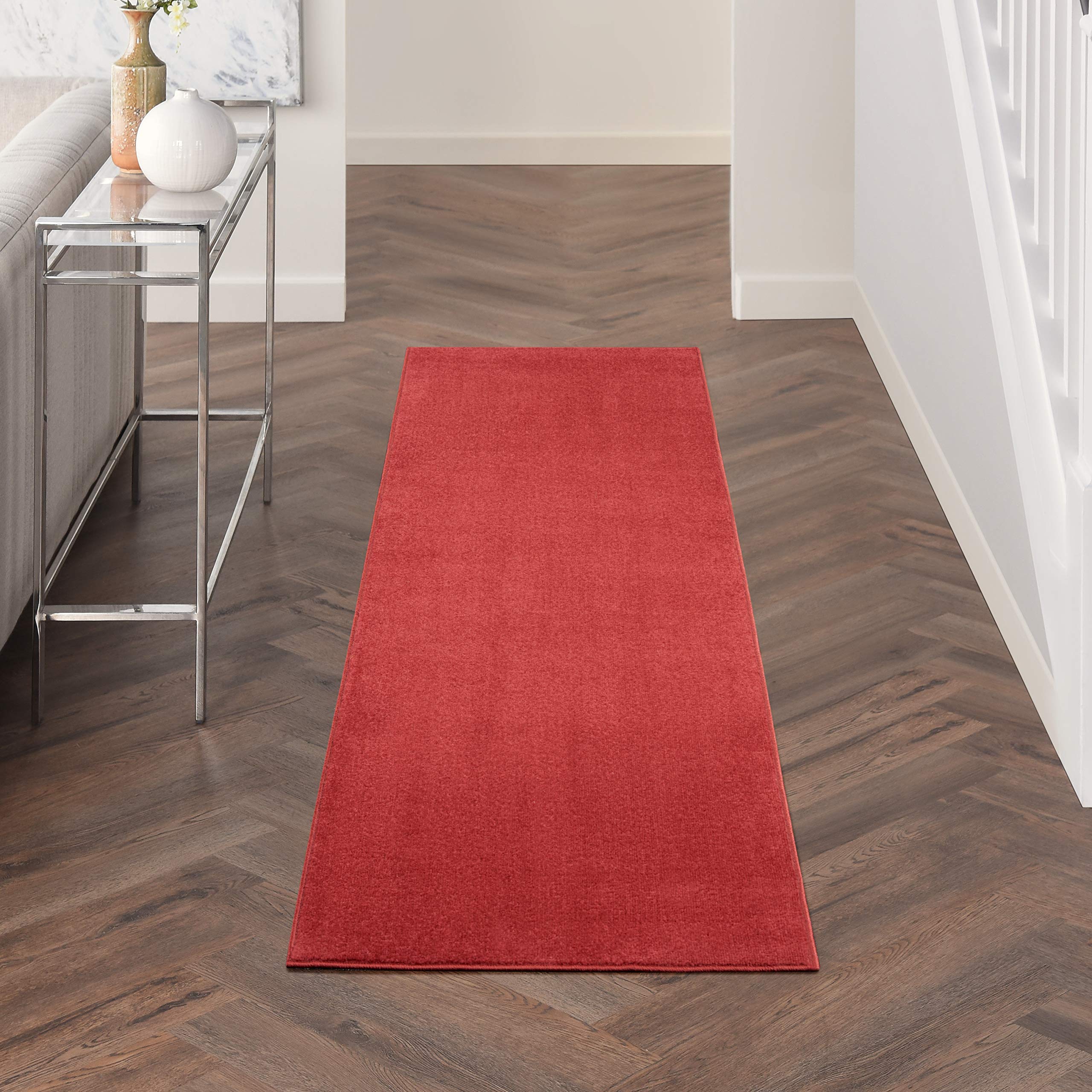 Nourison Essentials Indoor/Outdoor Brick Red 22 x 76 Area-Rug, Easy-Cleaning, Non Shedding, Bed Room, Living Room, Dining 