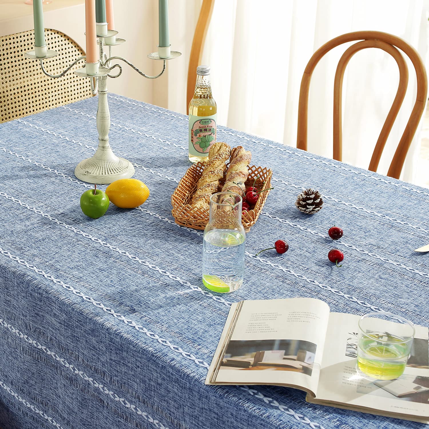 Chassic 60 X 84 Inches Farmhouse Style Linen Tablecloths, Wrinkle Resistant Washable Dining Room Table Cloths For Rectangle Tabl