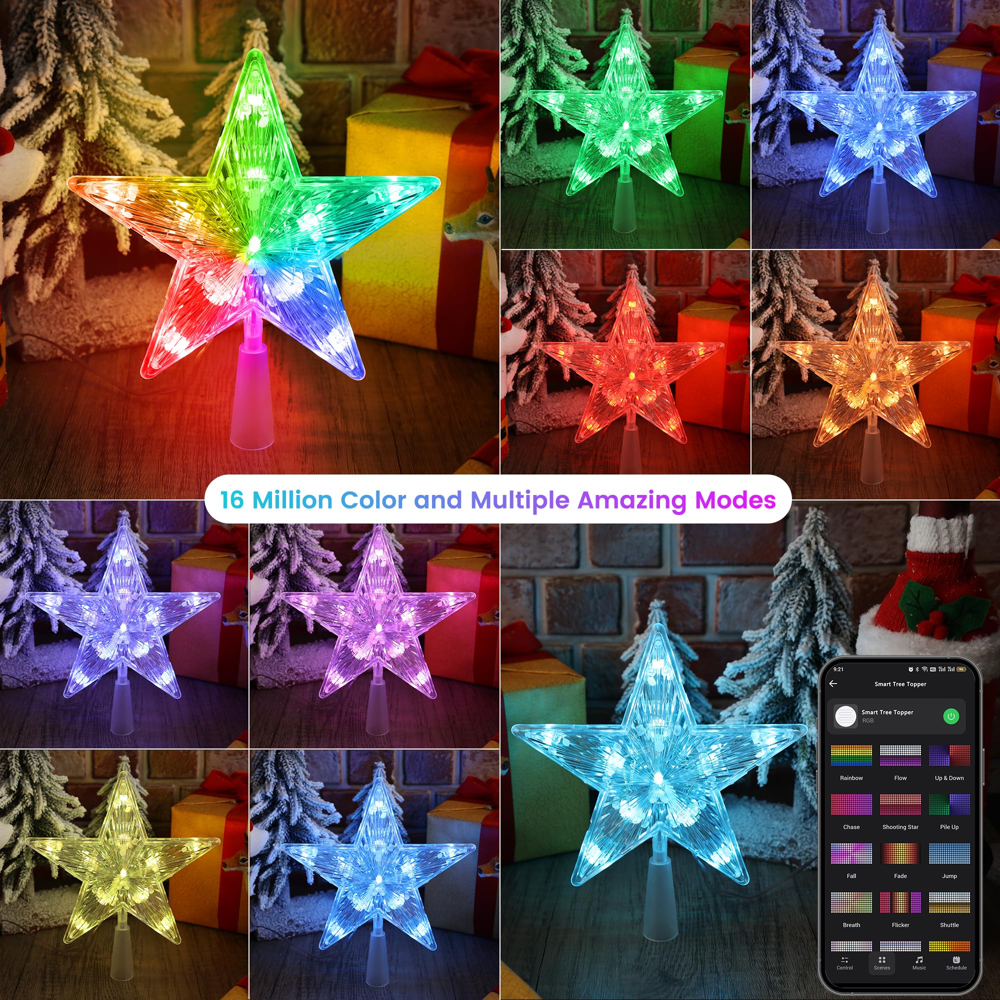 Brizled Smart Christmas Tree Topper, 7.5 11 LED Lighted Star Tree Topper, WiFi Voice Control Xmas Star, App Controlled RGB Color