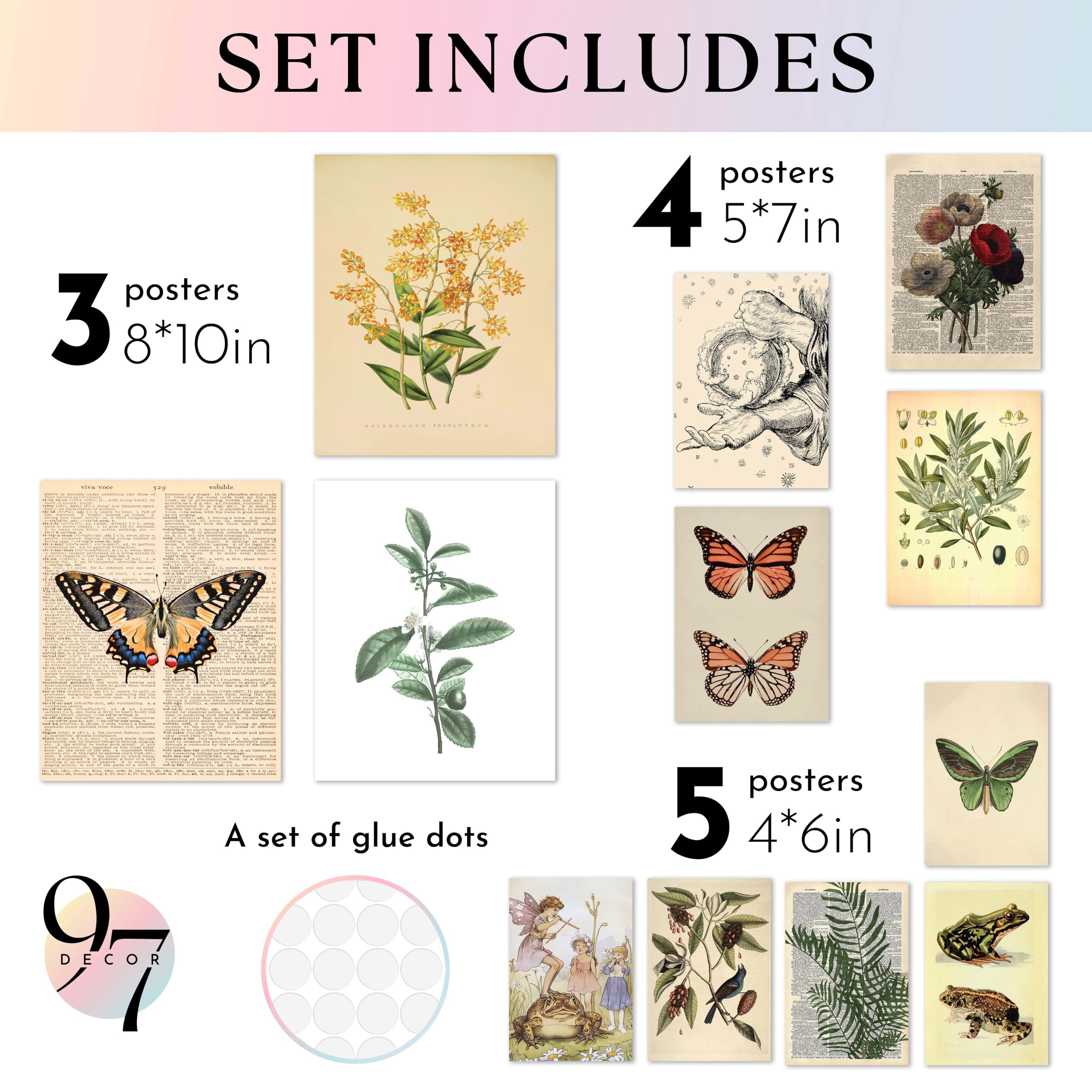 97 Decor Cottagecore Wall Decor - Vintage Fairycore Decor, Boho Fairy Room Decor Fantasy Prints, Nature Earthy Posters For Room