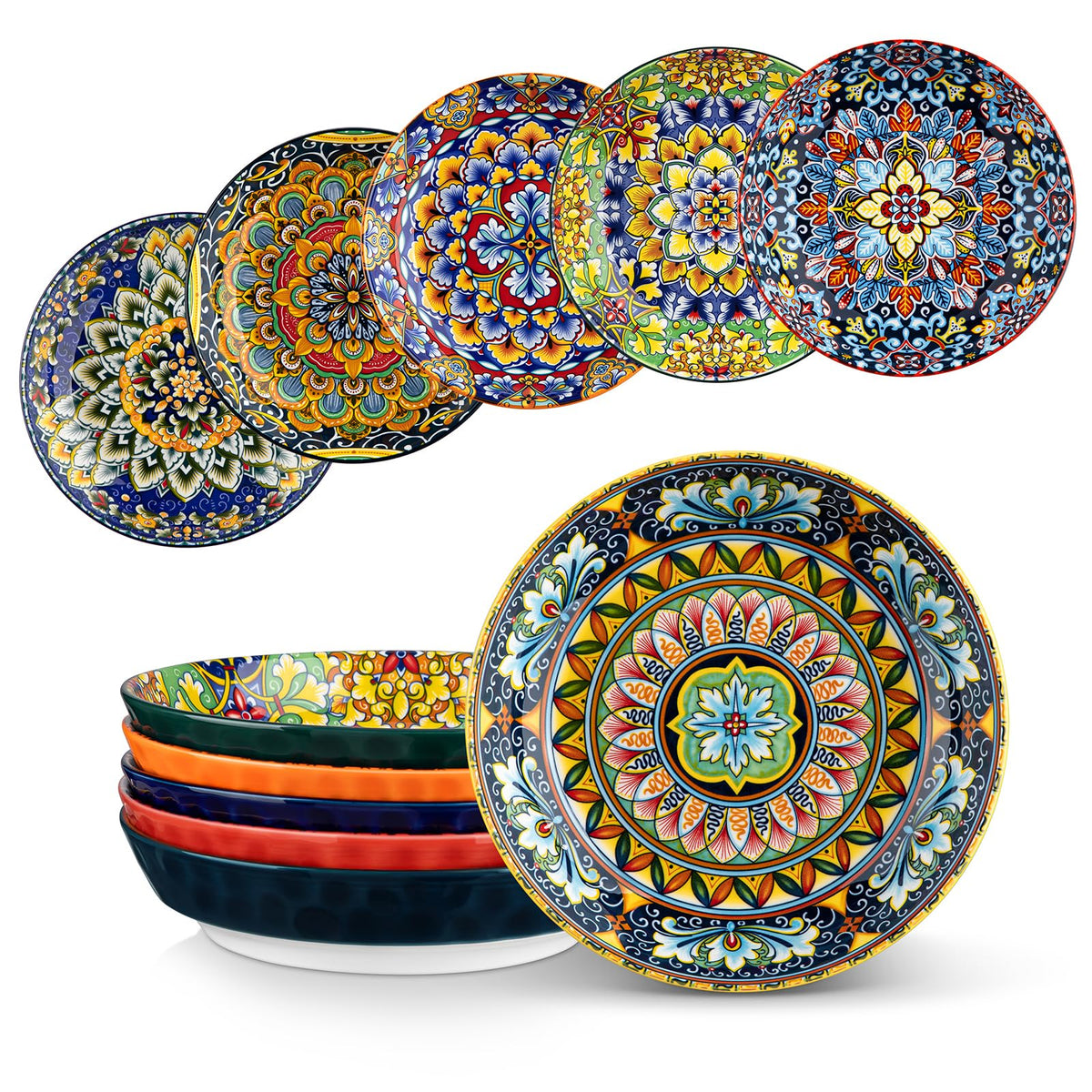 Vancasso Pasta Bowls, Ceramic Salad Bowls Of 6, 32 Oz Large Corlorful Serving Bowls For Kitchen, Dishwasher & Microwave Safe Sou