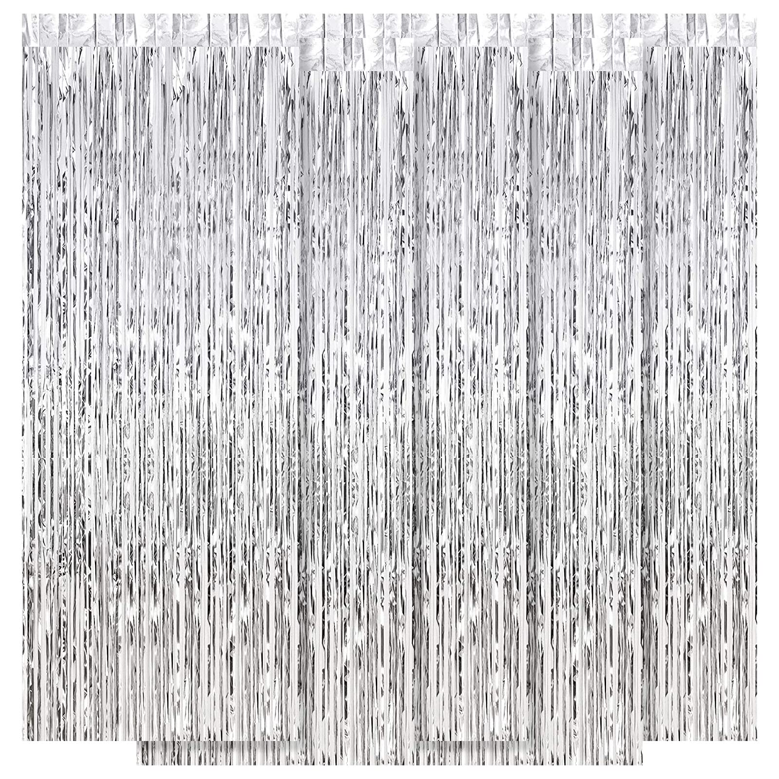 Ohiyoo 5 Pack Silver Fringe Backdrop 3.2Ft X 8.2Ft Silver Foil Fringe Curtains Party Tinsel Curtain Backdrop Streamers For Birth