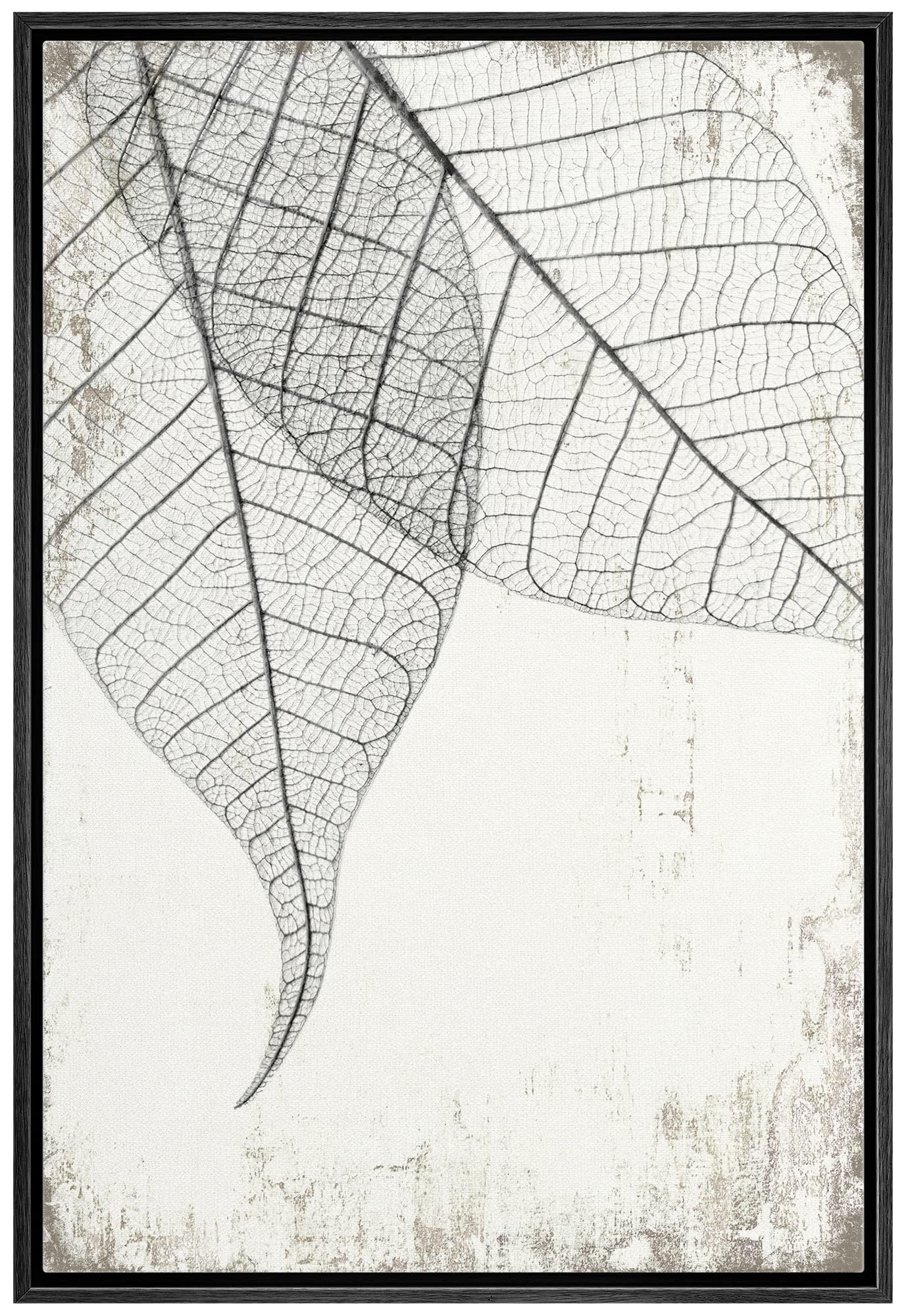 Wall26 Framed Canvas Print Wall Art Transparent Black & White Leaves On Grunge Background Floral Nature Illustrations Modern Art