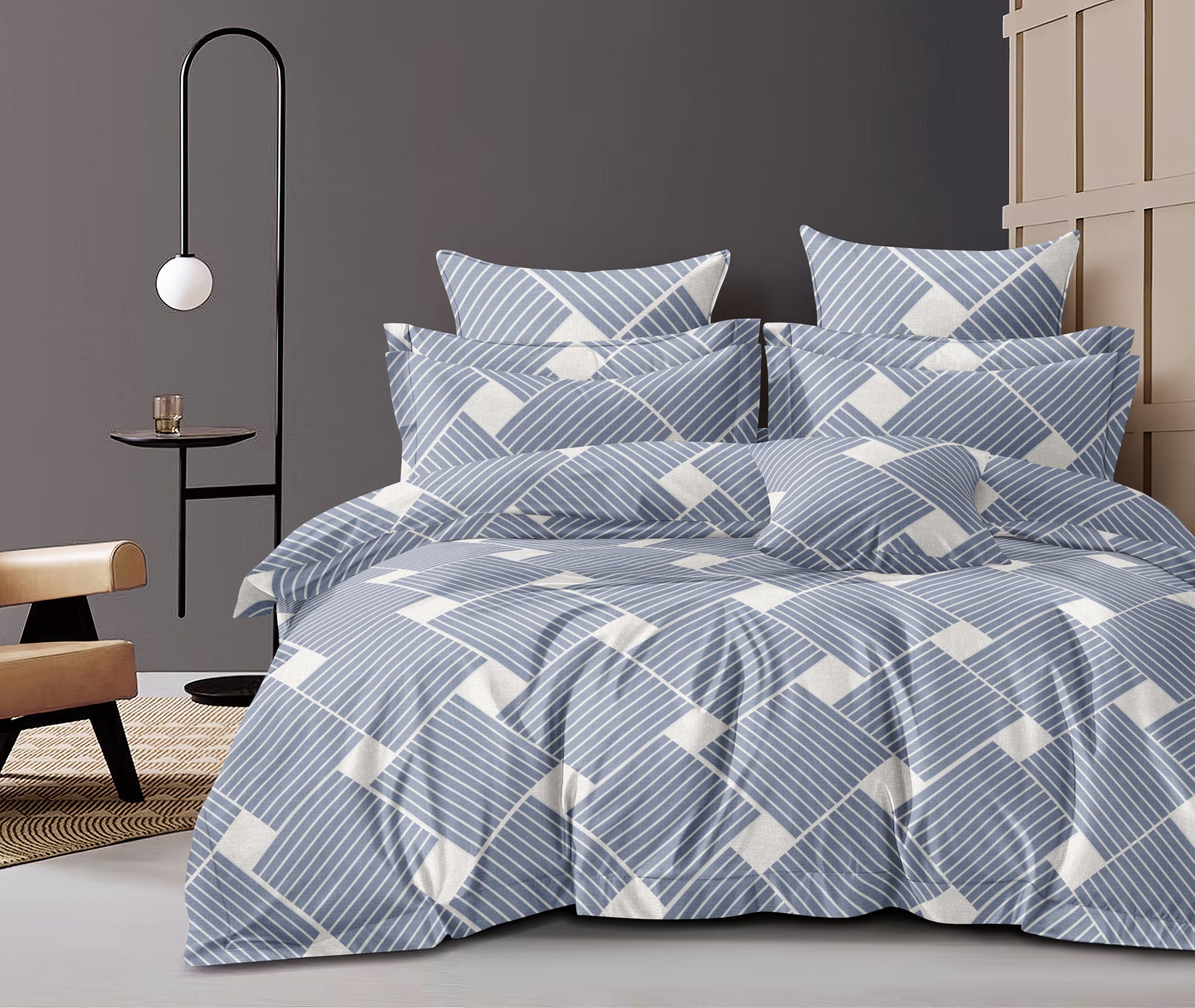 The Home Style Cotton Feel Glace Cotton Elastic Fitted Printed King Size Double Bed Bedsheet With 2 Pillow Cover Fits Upto 8 Inc