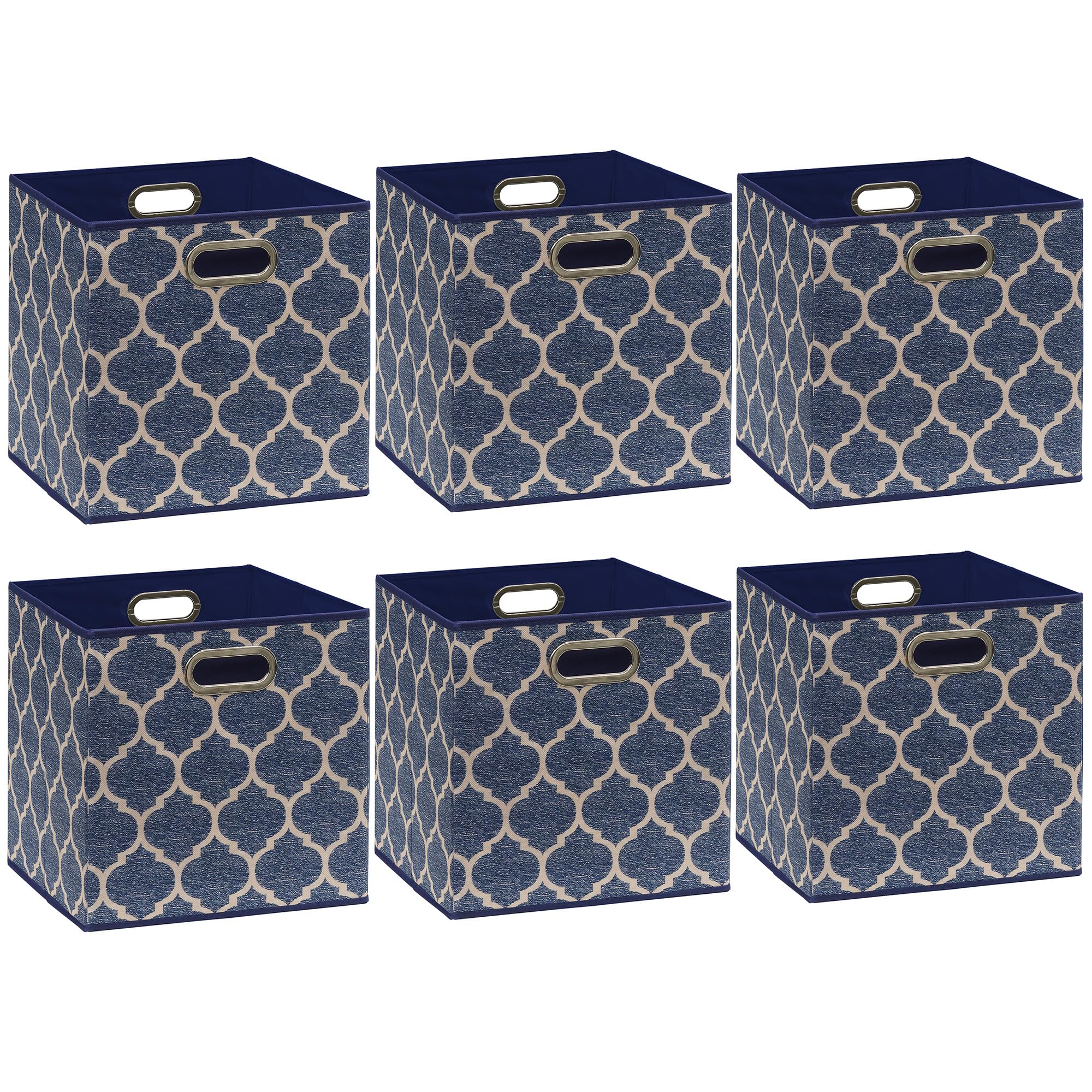 Simple Houseware 6 Pack Printing Fabric Cube Storage Bin With Handle, Steel Blue