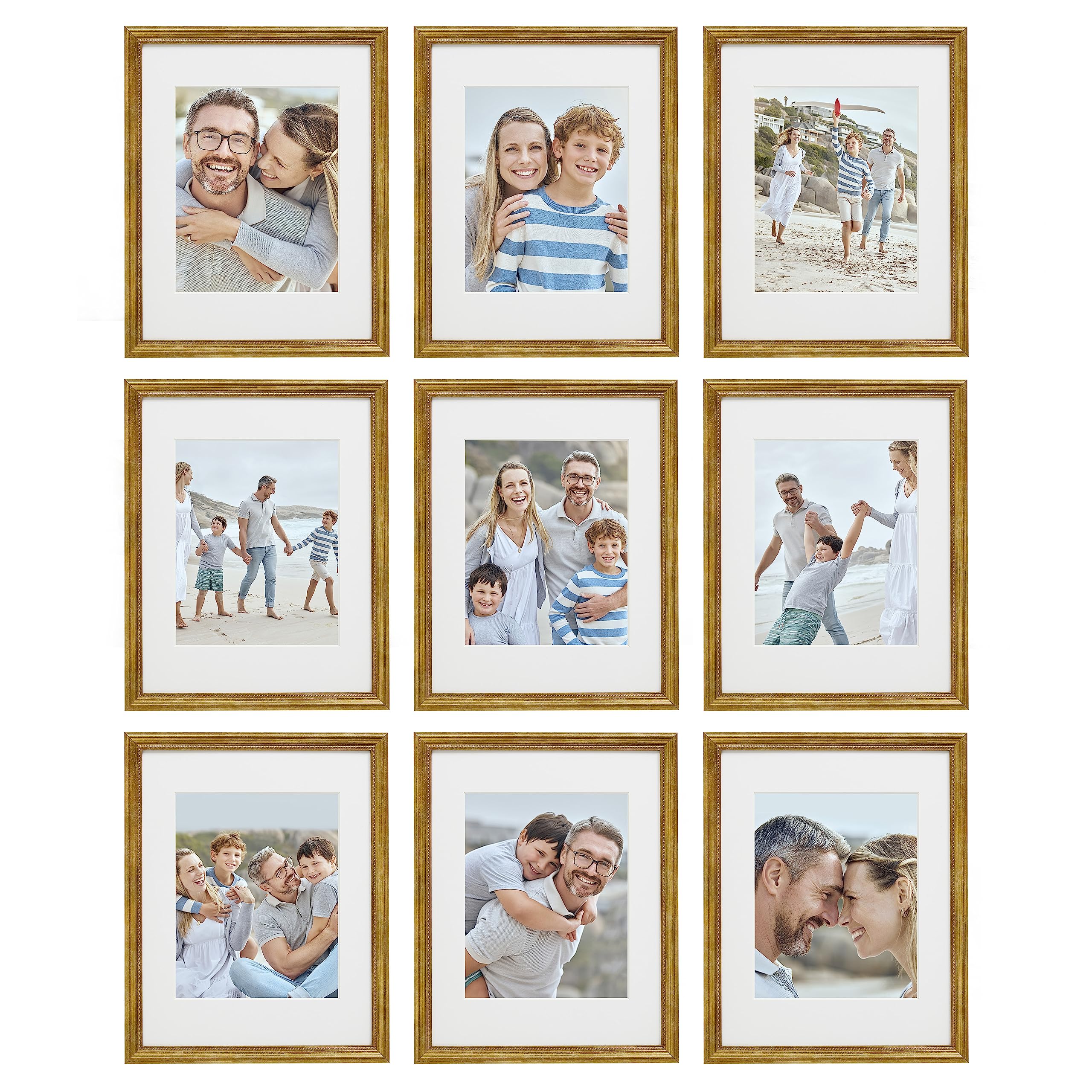 Sheffield Home 9 Piece Gallery Wall Frame Set, 11x14 Inch, Matted to 8x10 Inch, Dark Oak