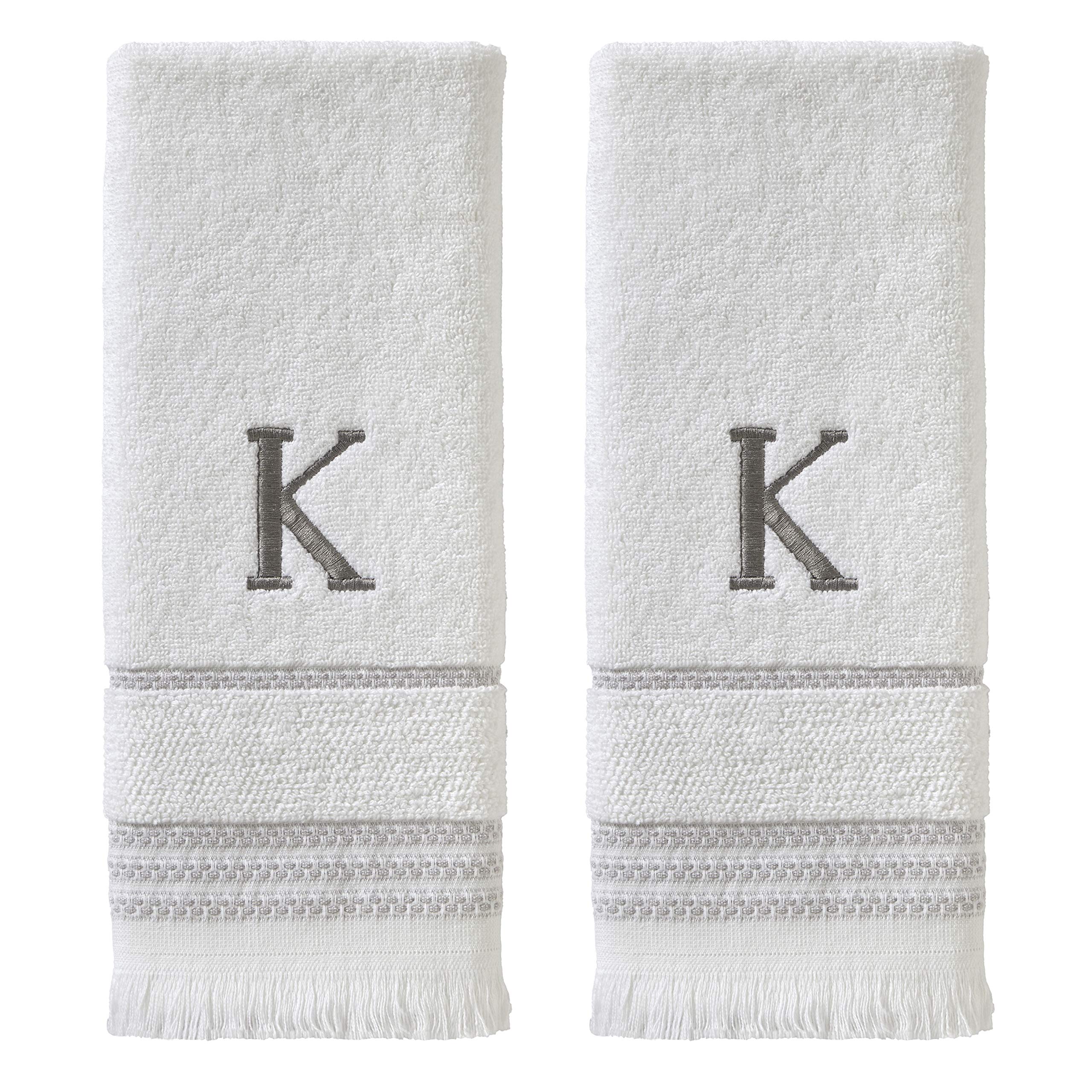 Skl Home Casual Monogram Hand Towel Set, K, 16X26, White 2 Count