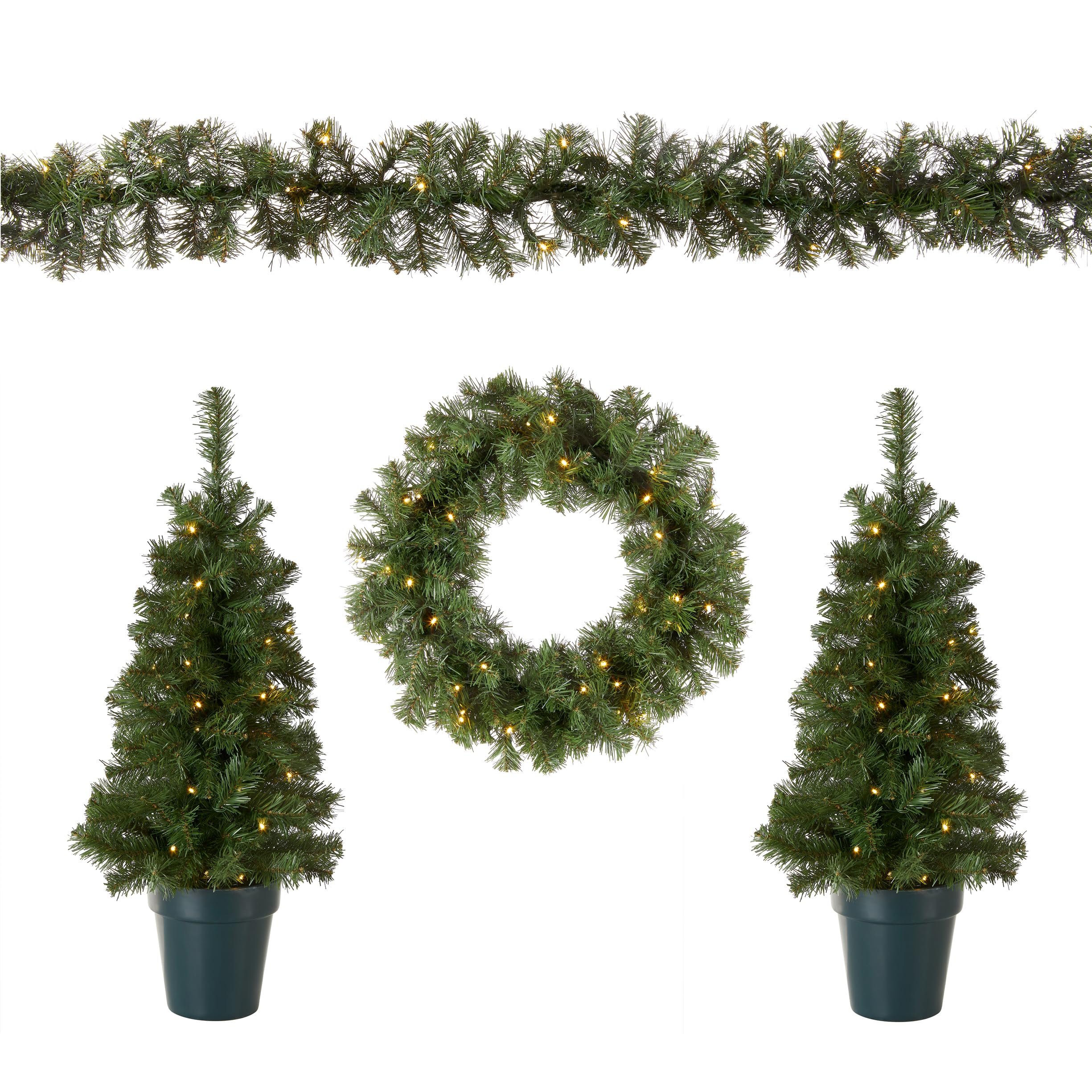National Tree Company Pre-Lit Evergreen Collection Artificial Christmas Decoration Set, Includes 2 Mini Entrance Trees, 1 Garlan
