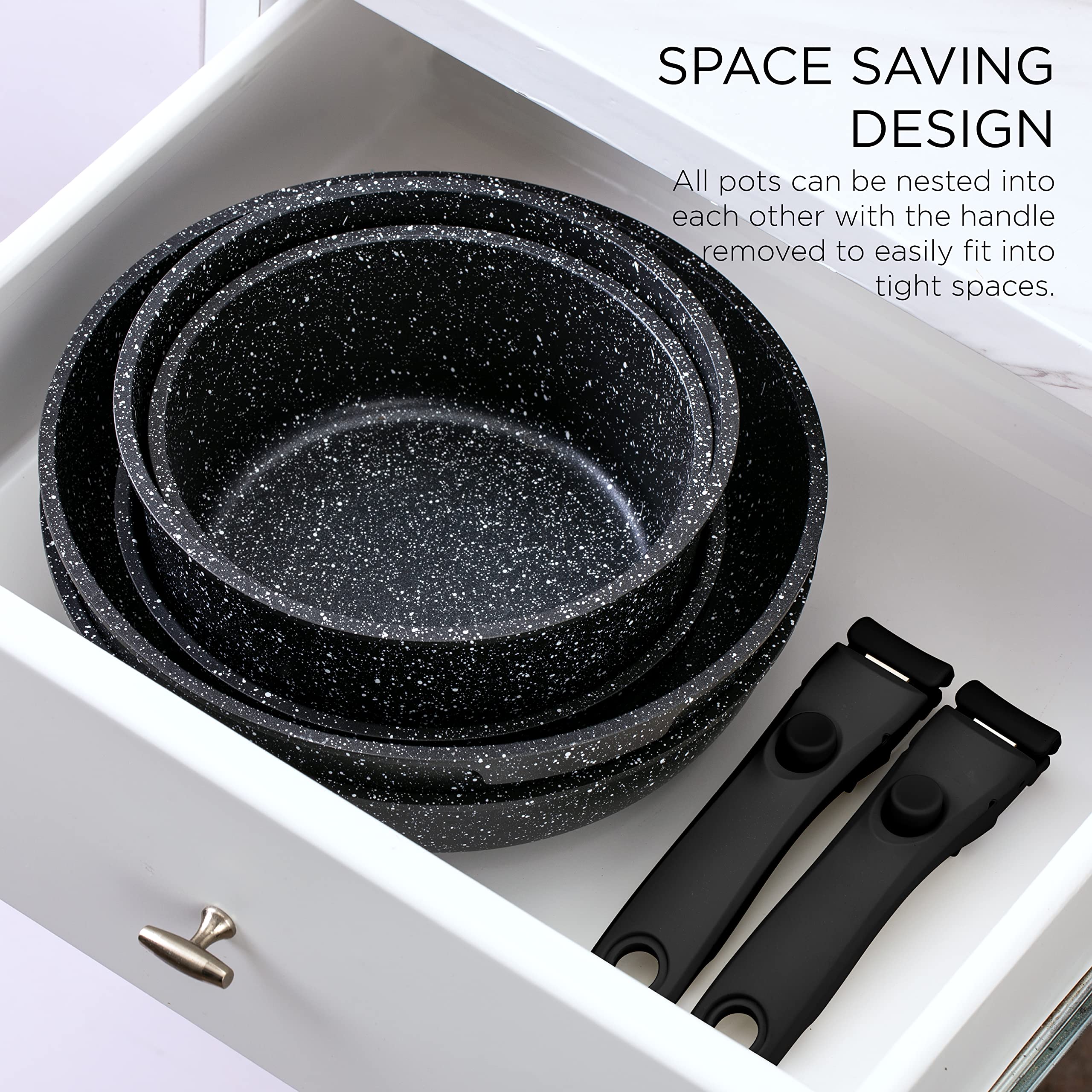 Country Kitchen 13 Piece Pots and Pans Set - Safe Nonstick Kitchen Cookware with Removable Handle, RV Cookware Set, Oven Safe (B