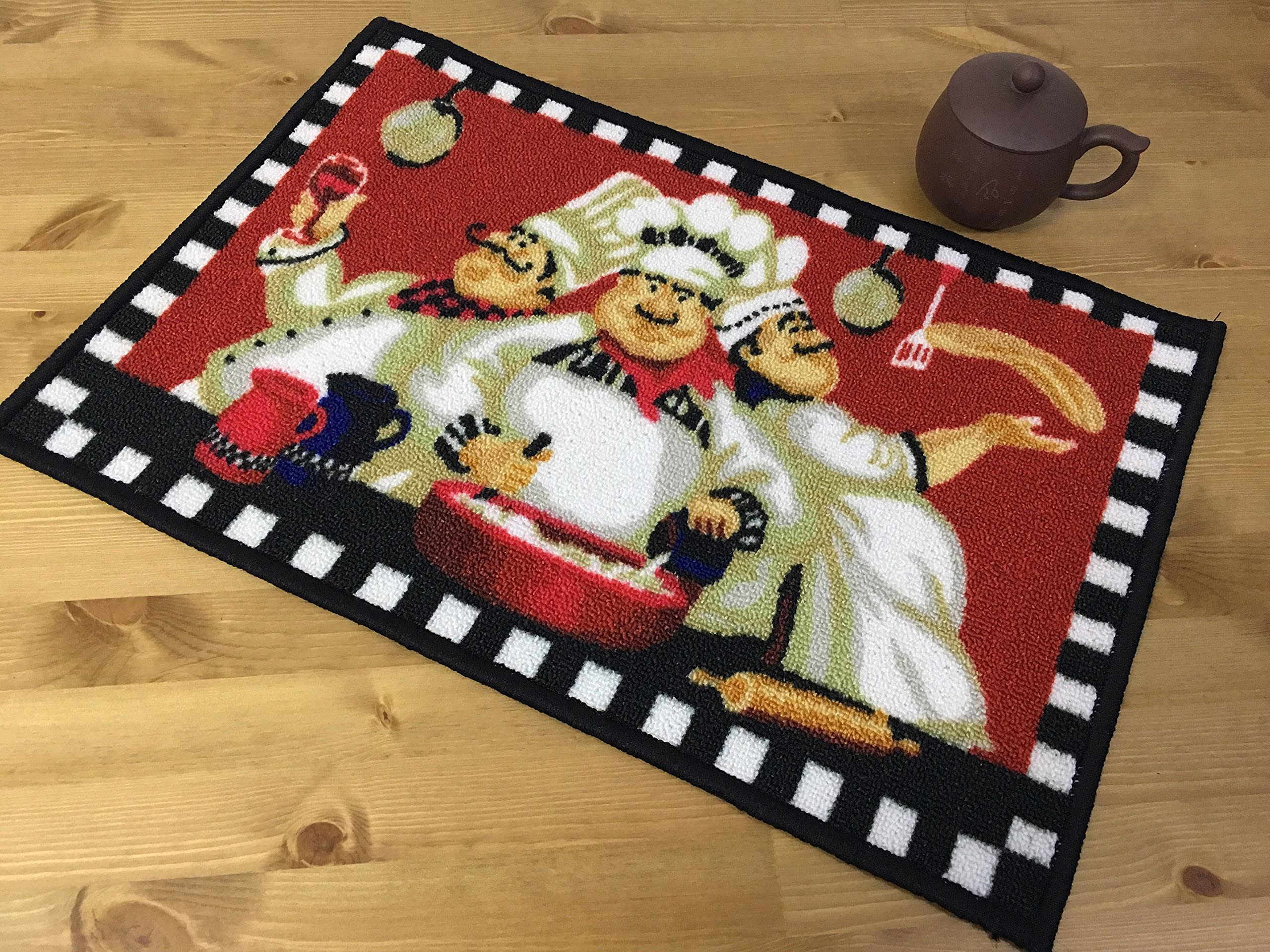 EUCH 2 Piece Kitchen Mat Rubber Backing Carpet Doormat Runner Bathroom Rug Set 17''x47''+17''x23'' (Big Three Chef)
