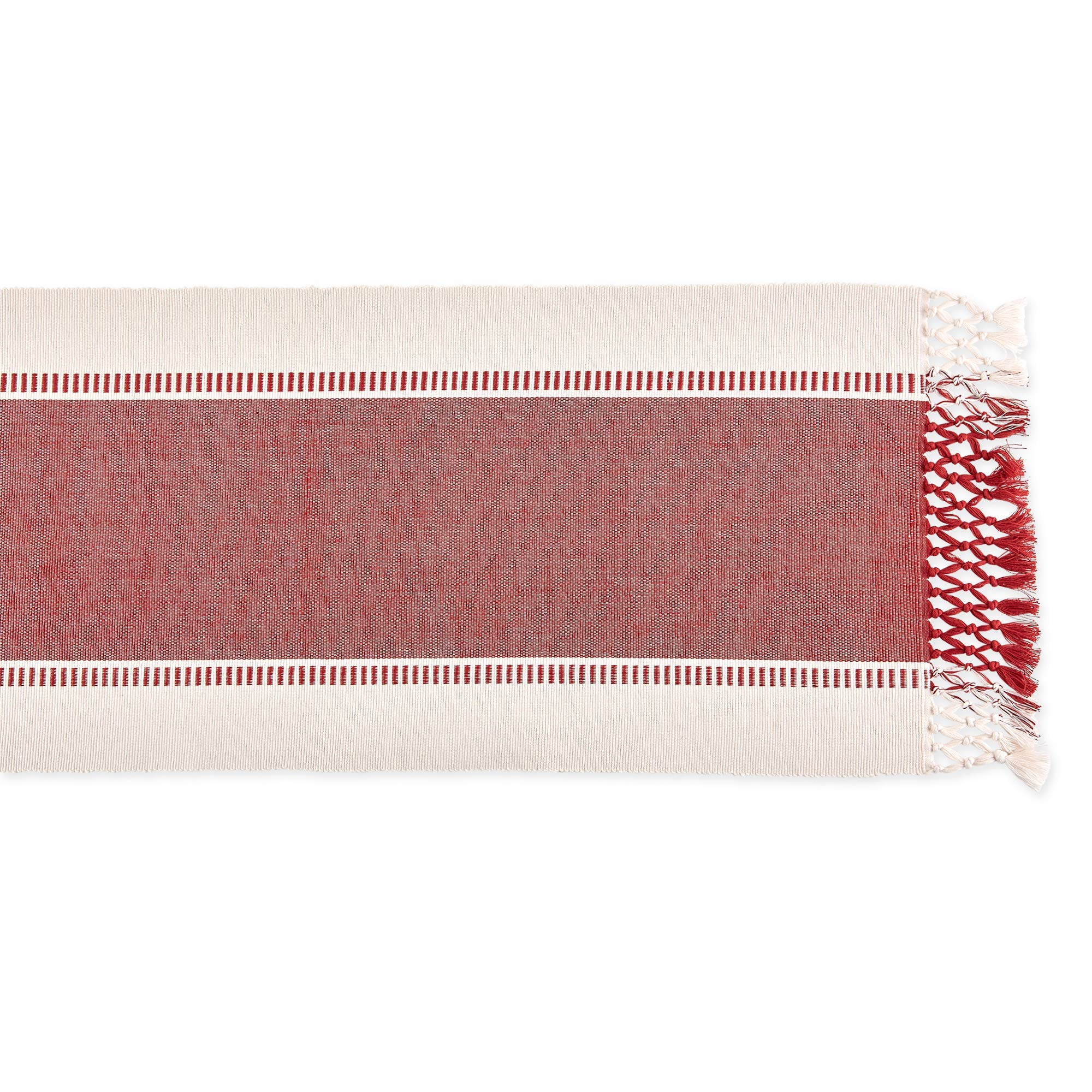 Dii Dobby Stripe Woven Table Runner, 13X108 (13X113.5, Fringe Included), Barn Red