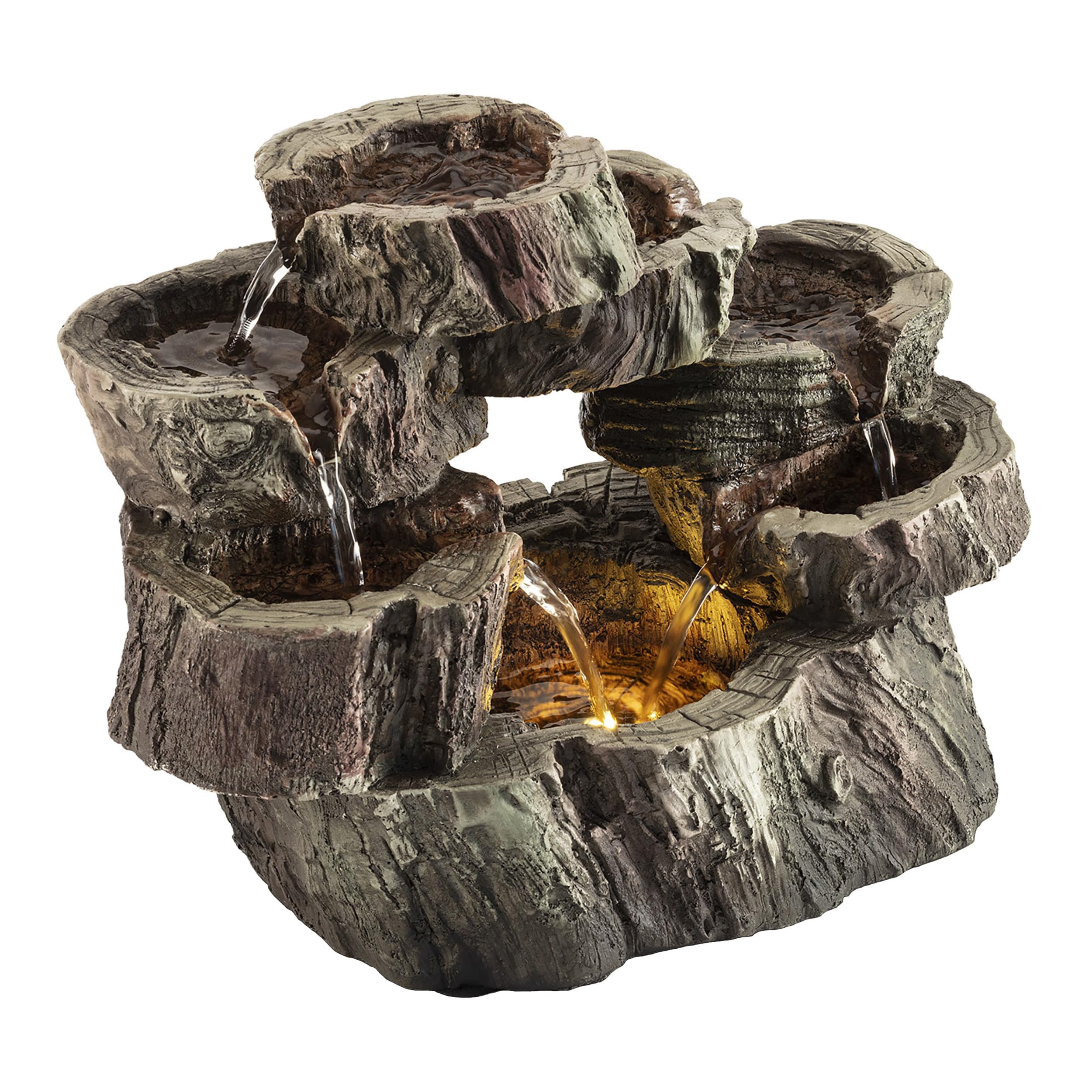 Alpine Corporation WIN1134 10 Indoor Tabletop Tiered Tree Trunk Waterfall Fountain with LED Lights - Rustic Cascading Water Feat