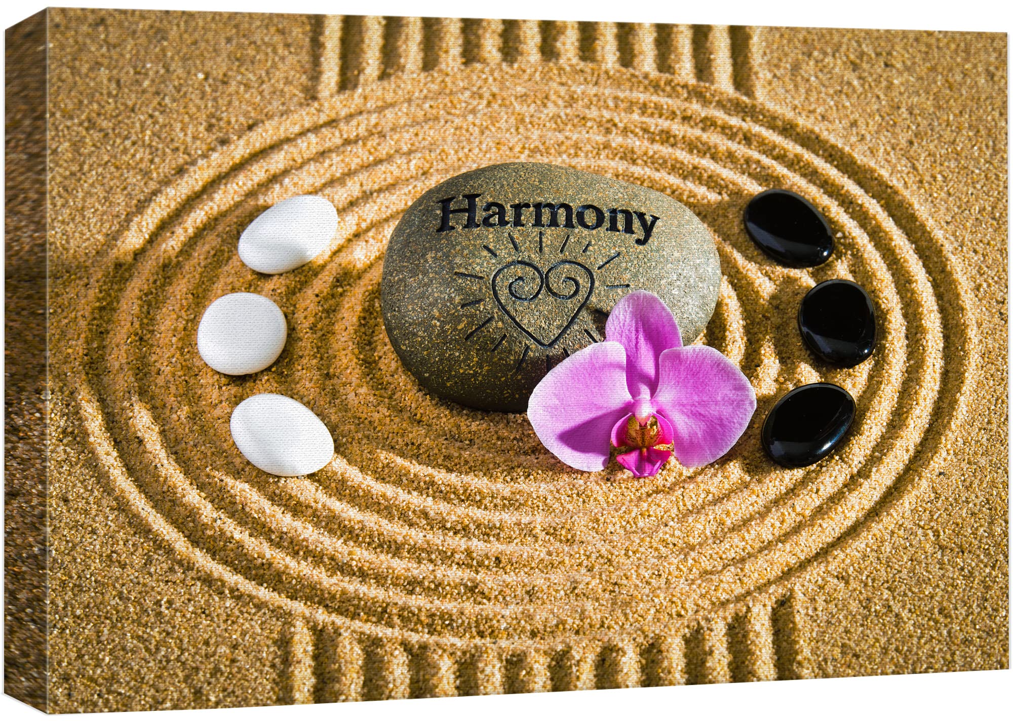 Wall26 Canvas Print Wall Art Japanese Sand Garden Massage Pebbles Purple Orchid Nature Wilderness Photography Realism Rustic Lan