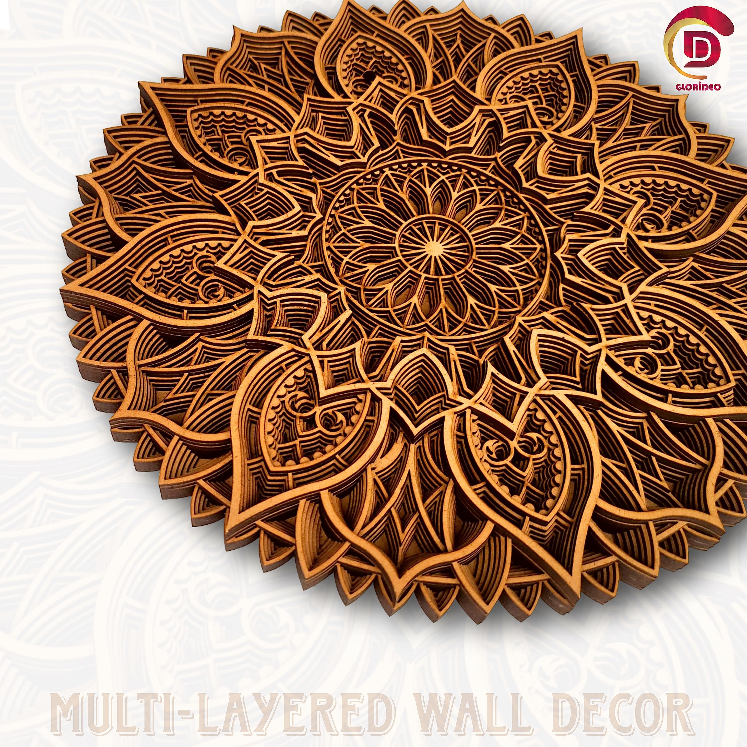 Gloridec Wooden 3D Mandala Wall Decore | Decorative Multi Layered Round Mandala Wall Art, Living Room Wall Hanging | Mandala Wal
