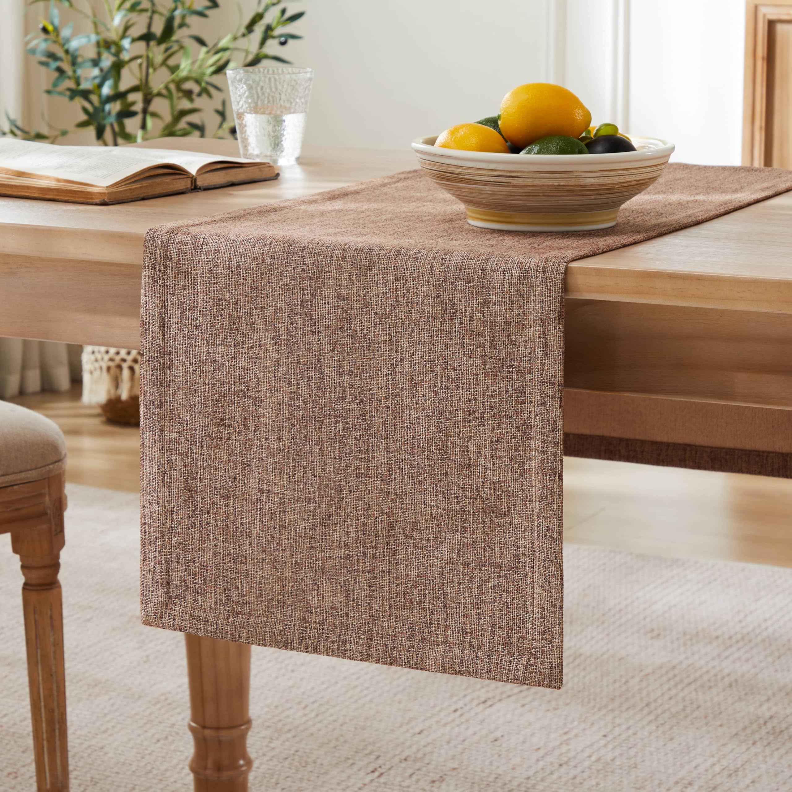 ZeeMart Burlap Style Farmhouse Table Runners 108 Inches Long  Brown Rustic Woven Coffee Table Runner for Everyday Use  14x108 Inches  Brown