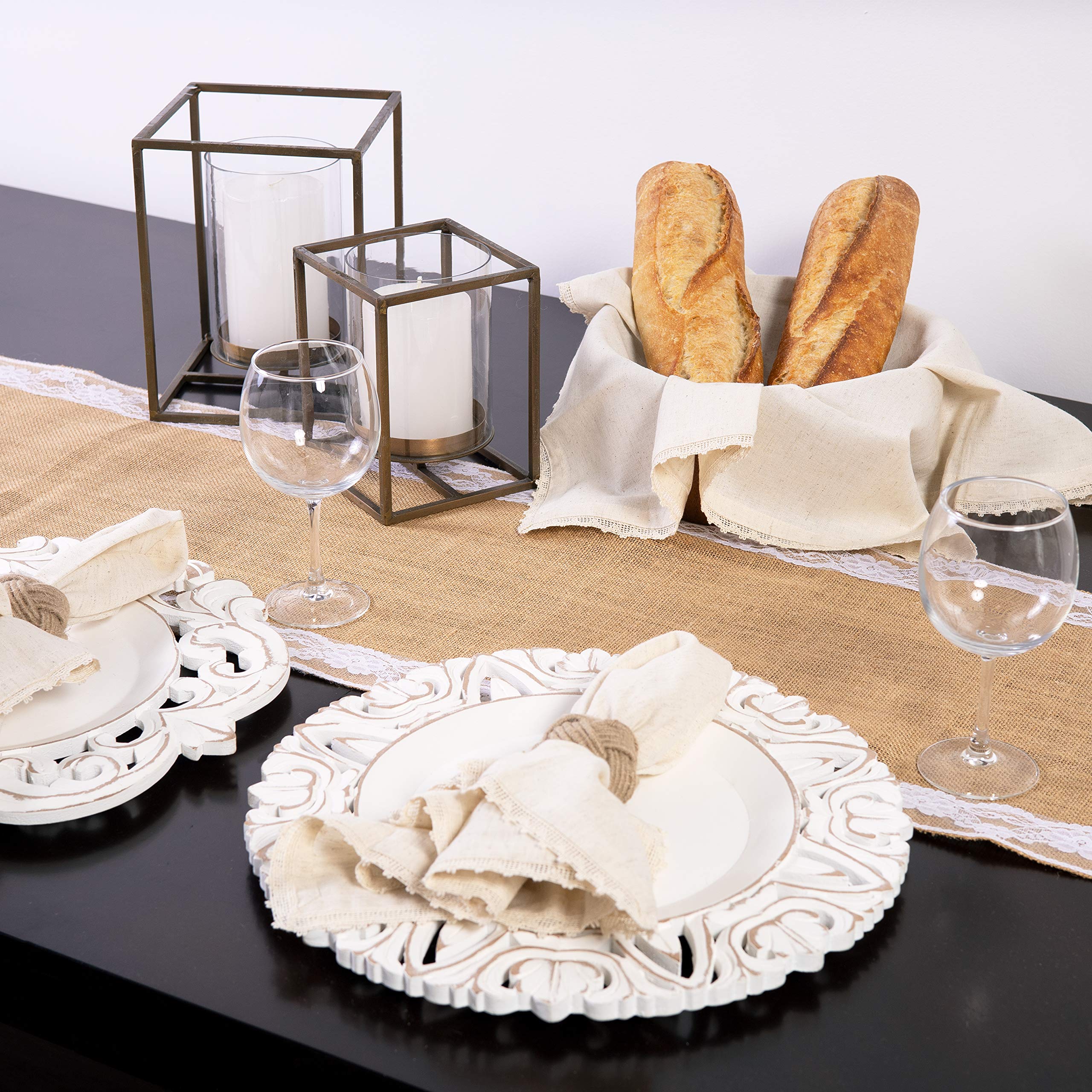 Cotton Craft Jute Table Runner - 2 Pack Natural Burlap White Lace Trim Xl Tablerunners - Harvest Autumn Fall Thanksgiving Holida