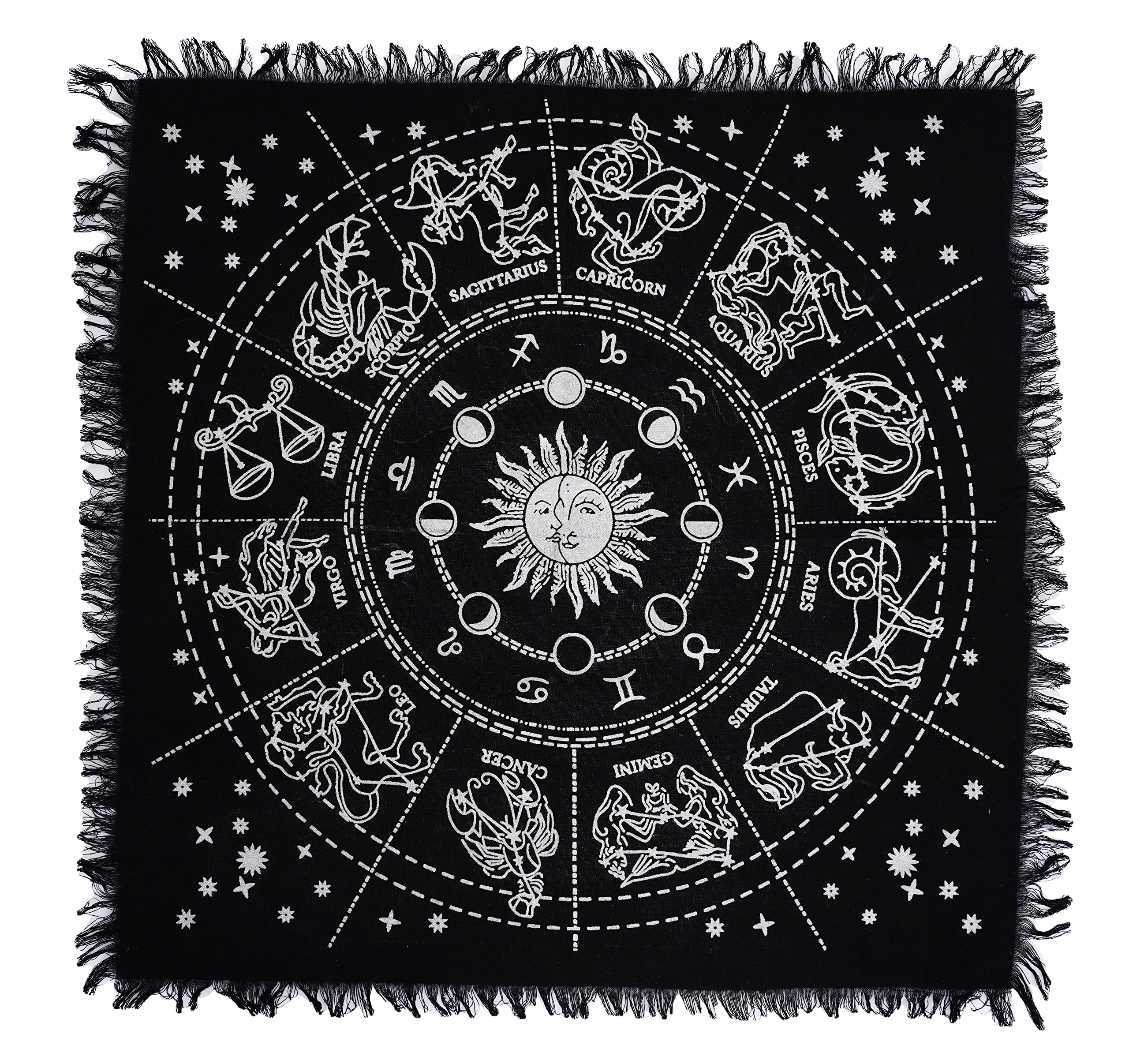 Asav Altar Cloth 24 X 24 Inches Table Cloth Square Tarot Witchery Supplies (Silver Sun & Moon Astrology, 24X24 Inches (60X60 Cm)
