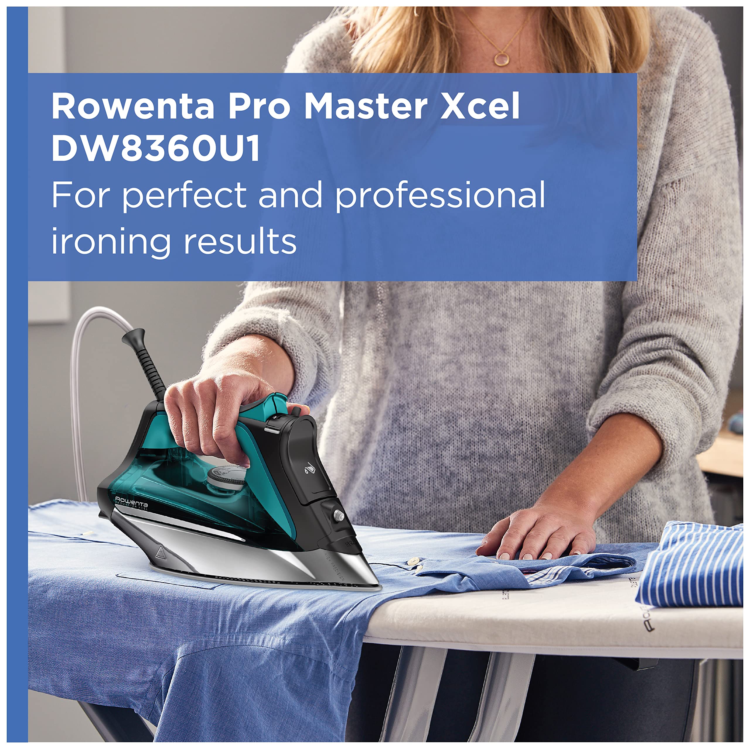 Rowenta, Iron, Pro Master Stainless Steel Soleplate Steam Iron For Clothes, 210 G/Min, 400 Microsteam Holes, 1775 Watts, Auto-Of