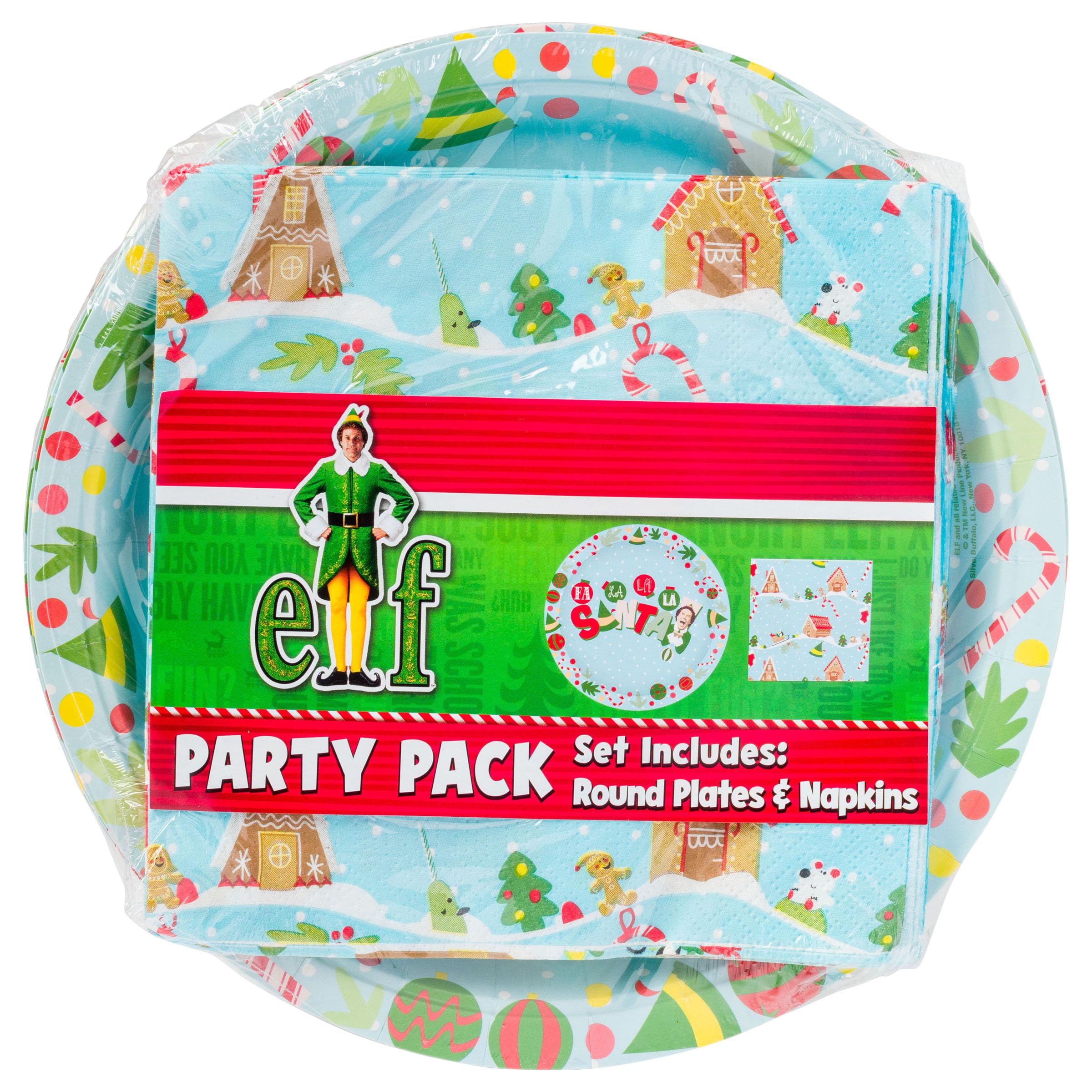Silver Buffalo Elf Buddy The Elf Fa La La Santa Snow Christmas 32 Pack Partyware Disposable Paper Plates And Napkins