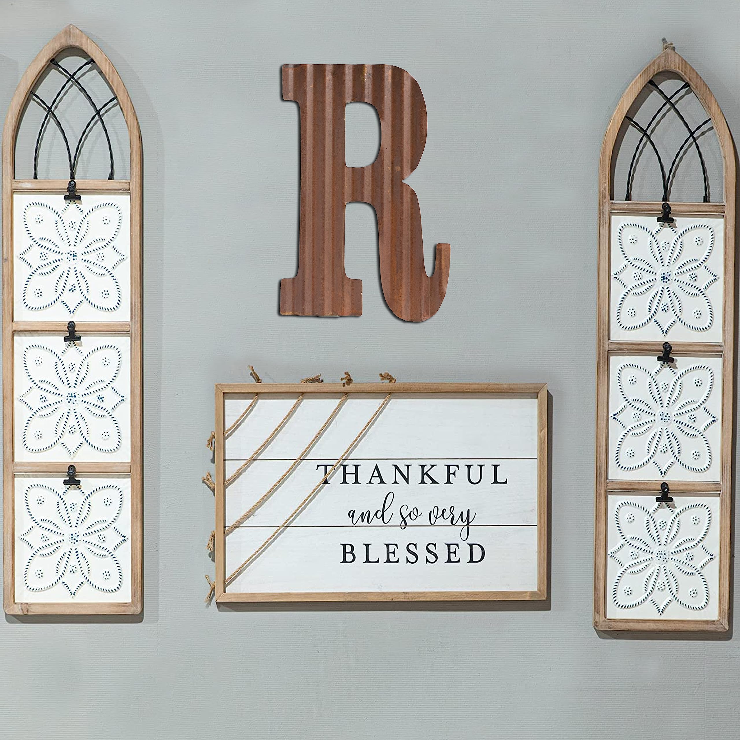 COLLECTIVE HOME - 12 Metal Letters for Wall Decor, Corrugated Rusty Letters, Rustic Hanging Wall Decor, Monogram Hanging Farmhou