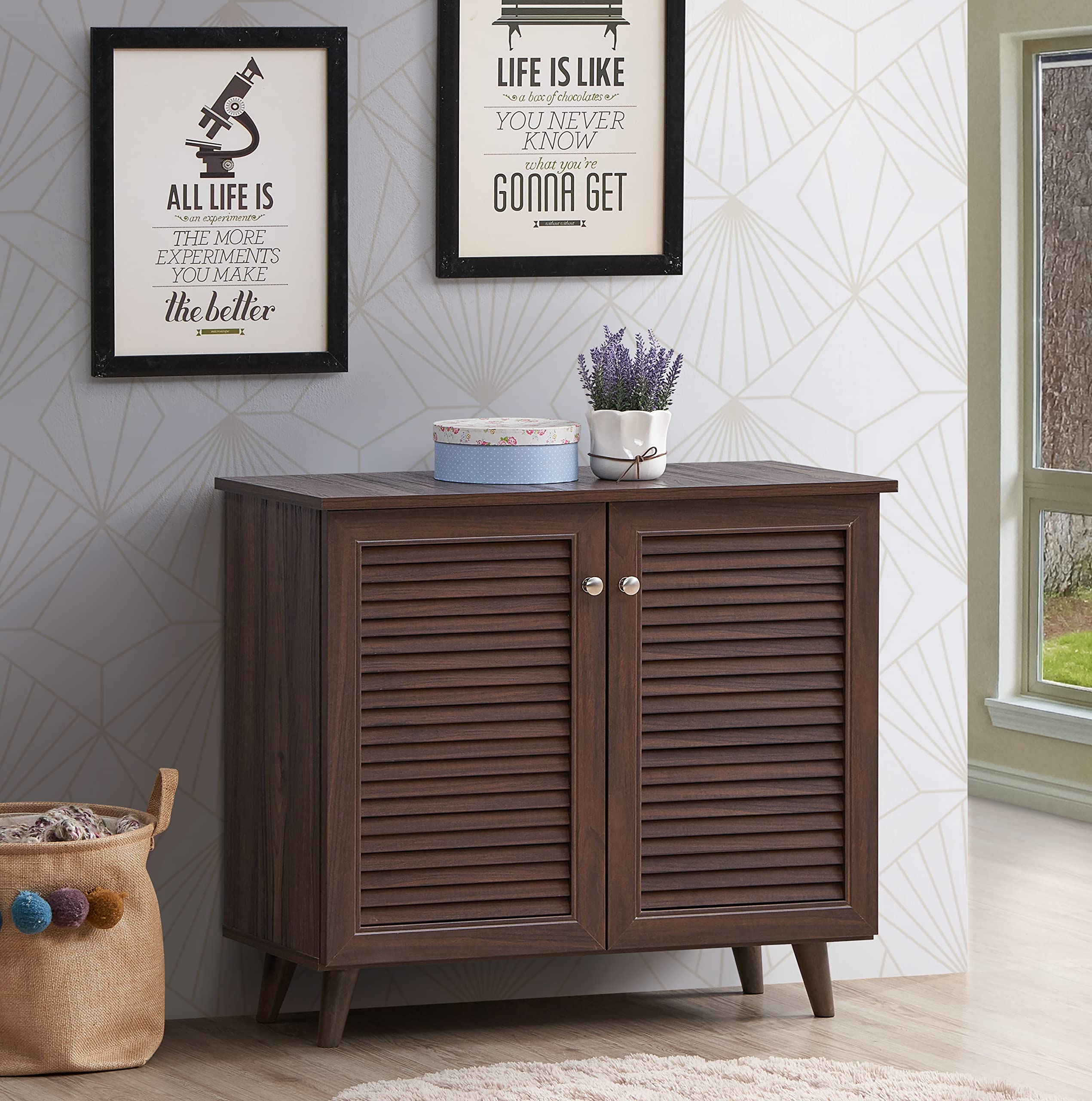 Deckup Noordin 2Door Engineered Wood Shoe Rack (Walnut, Matte Finish), 34X77X68 Cm