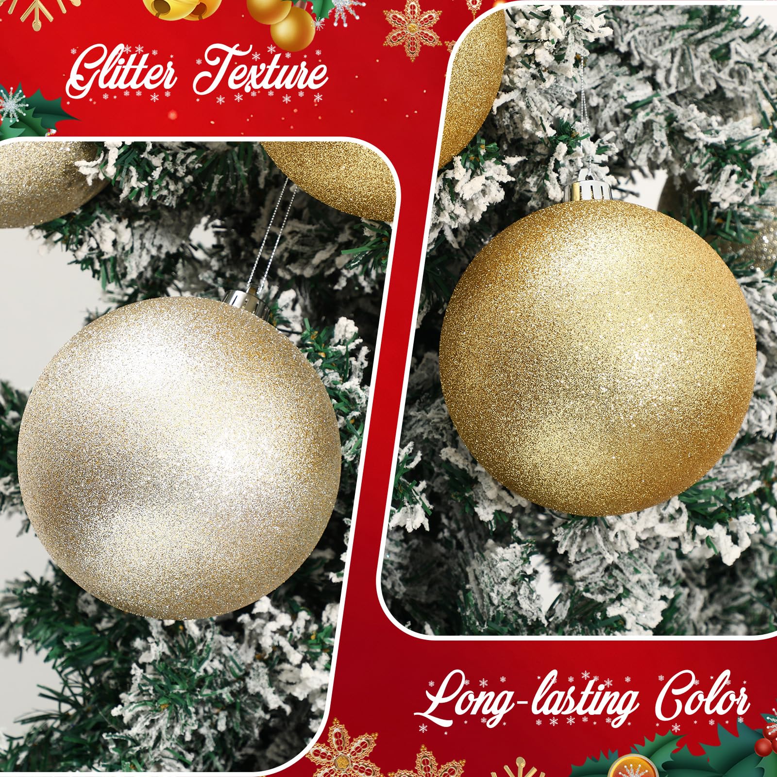 Poen 12 Pcs 6 Inch Christmas Tree Glitter Ornaments Extra Large Christmas Balls Decorations Xmas with Hanging Loop for Holiday D