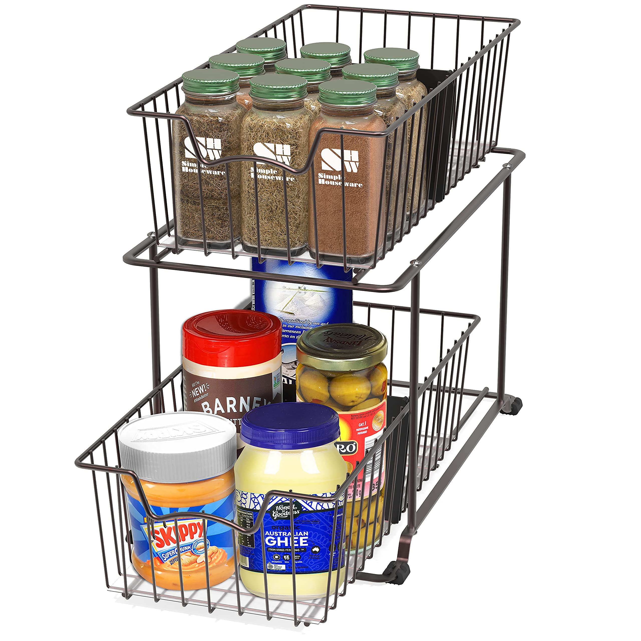 Simplehouseware 2 Tier Cabinet Wire Basket Drawer Organizer, Brown