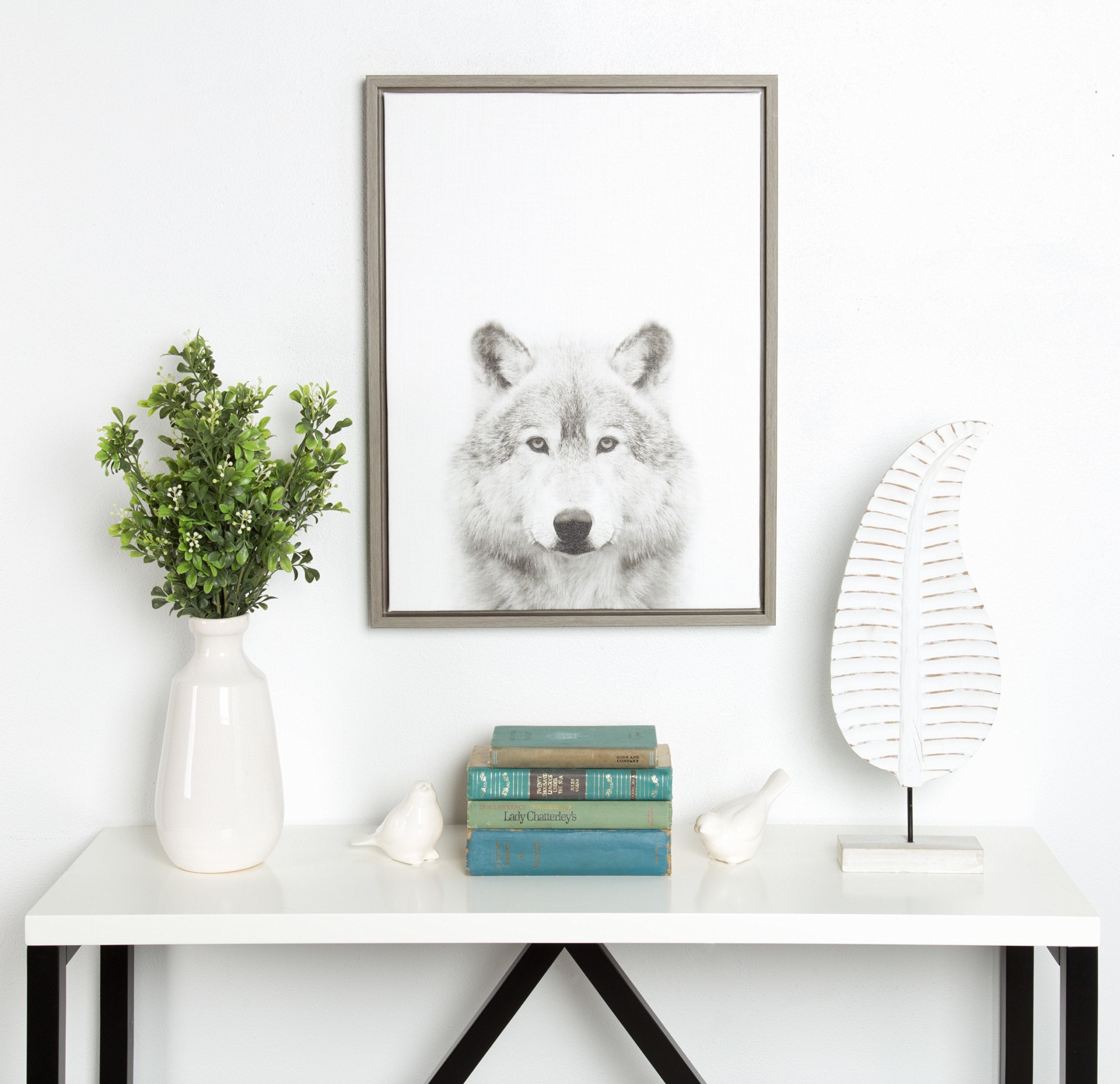 Kate And Laurel Sylvie Wolf Black And White Portrait Framed Canvas Wall Art By Simon Te Tai, 18X24 Gray