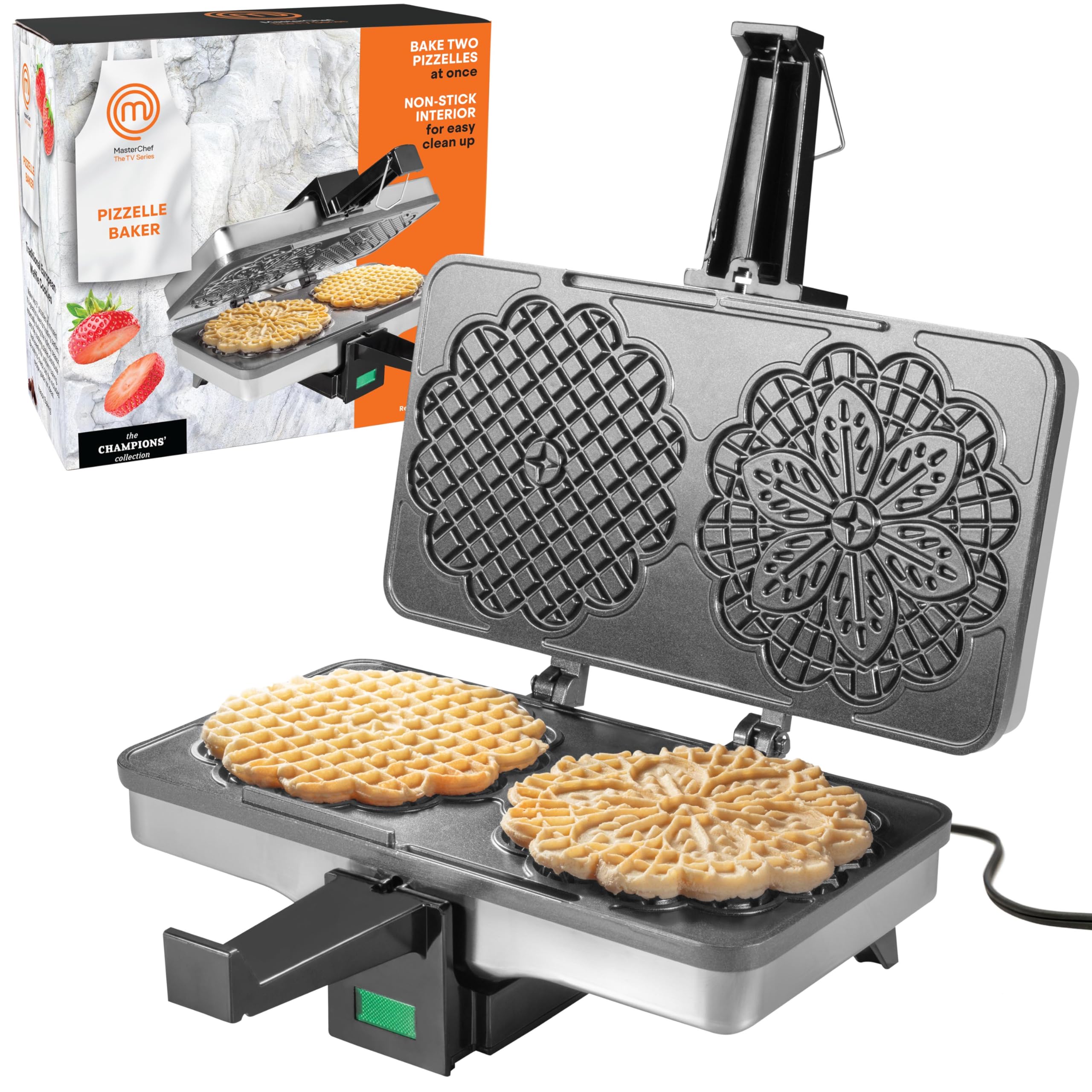 MasterChef Pizzelle Maker- Nonstick Electric Cookie Baker Press, Make Two Homemade 5-Inch Italian Waffle Treats at Once- Breakfa