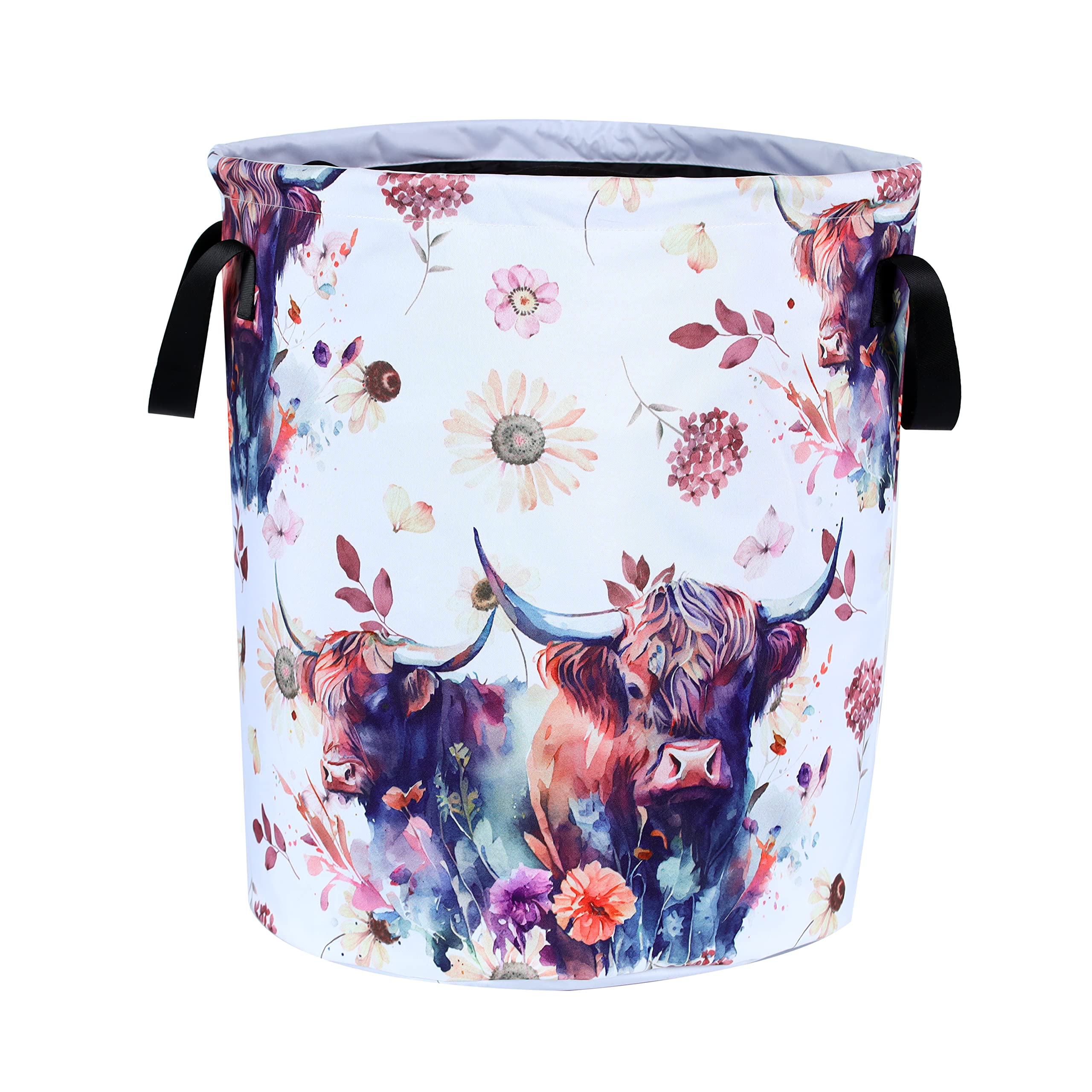 Highland Cow Laundry Basket Cow Animal Foldable Waterproof Oxford Cloth Funny Tote Bag Laundry Hamper Clothes Storage Bucket Toy