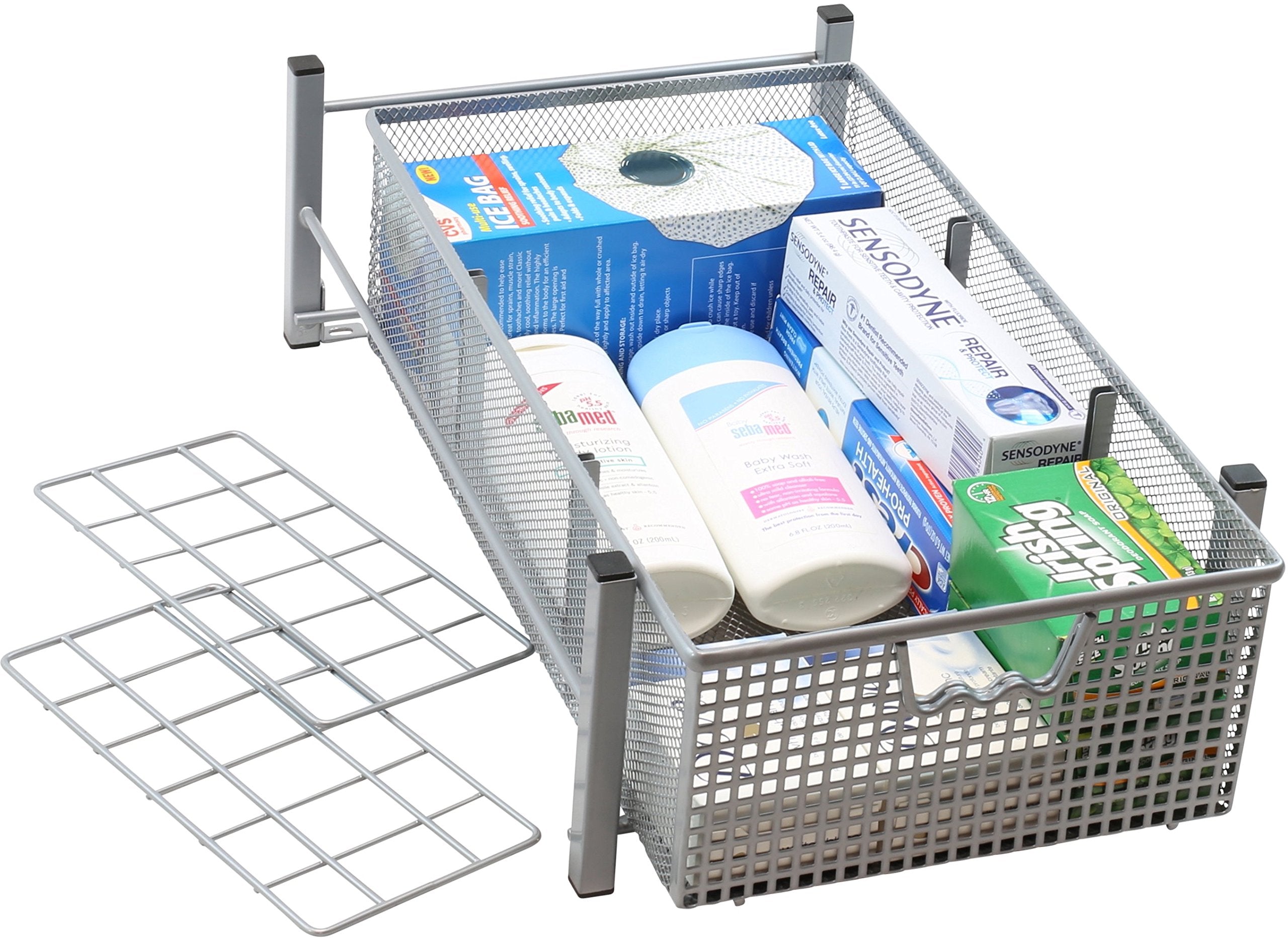 Decobrothers Mesh Cabinet Basket Organizer With Split Card, Silver