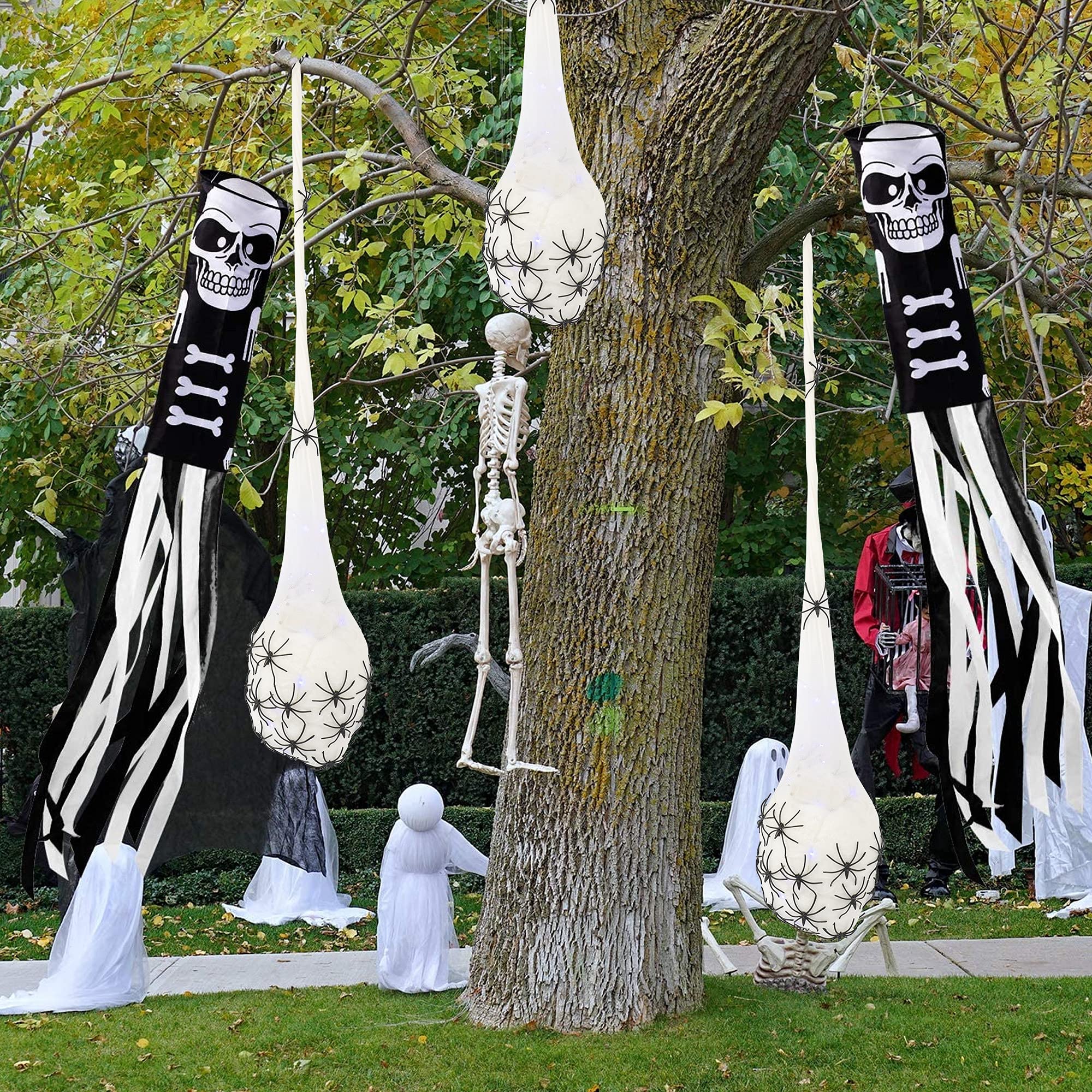 FUNPENY 3.2FT Halloween Decoration Hanging Light Up Spider Egg Sacs 3 Packs, Gift for Halloween Party Favors Games, Sacks Props