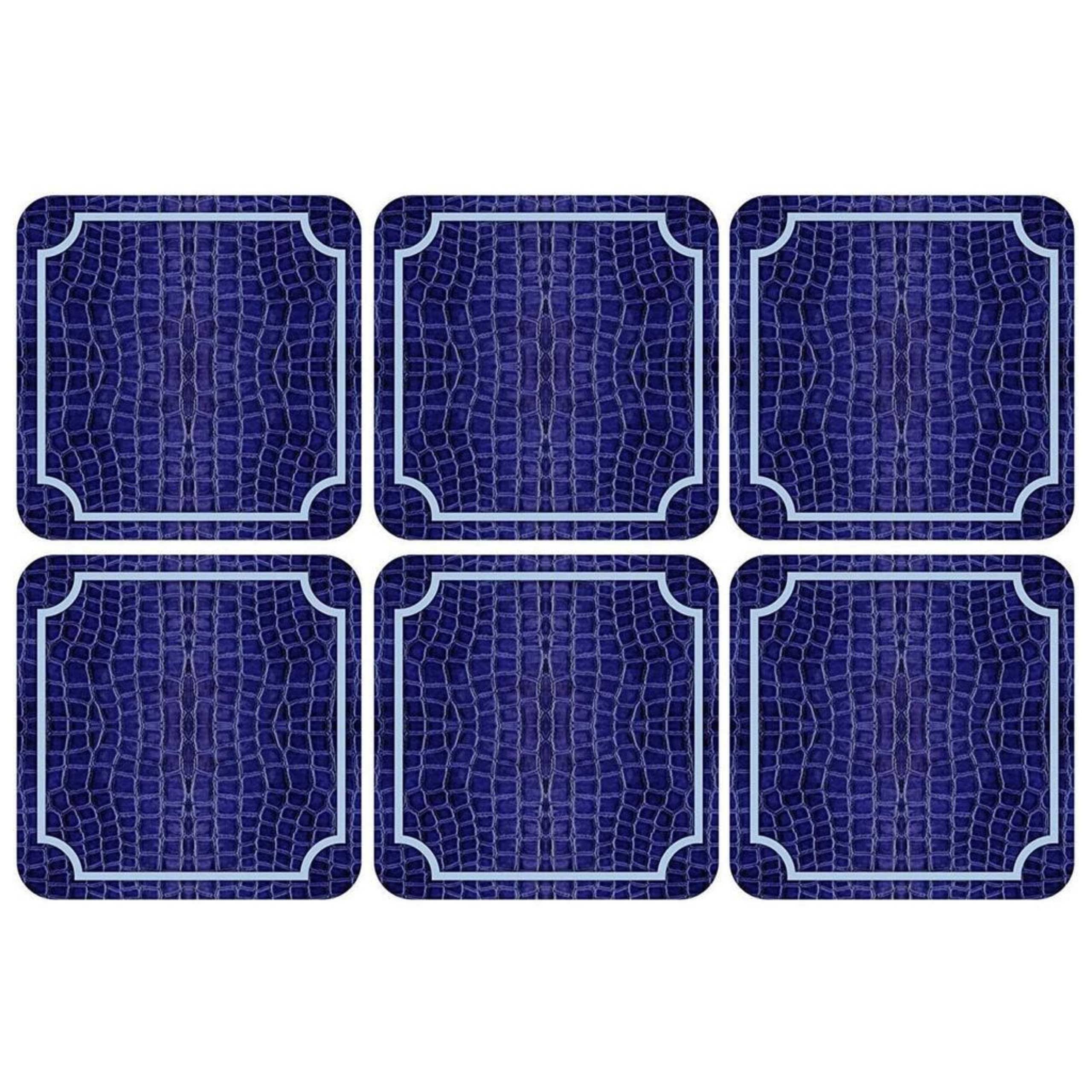 Pimpernel Blue Croc Leather Collection Coasters | Set Of 6 | Cork Backed Board | Heat And Stain Resistant | Drinks Coaster For T