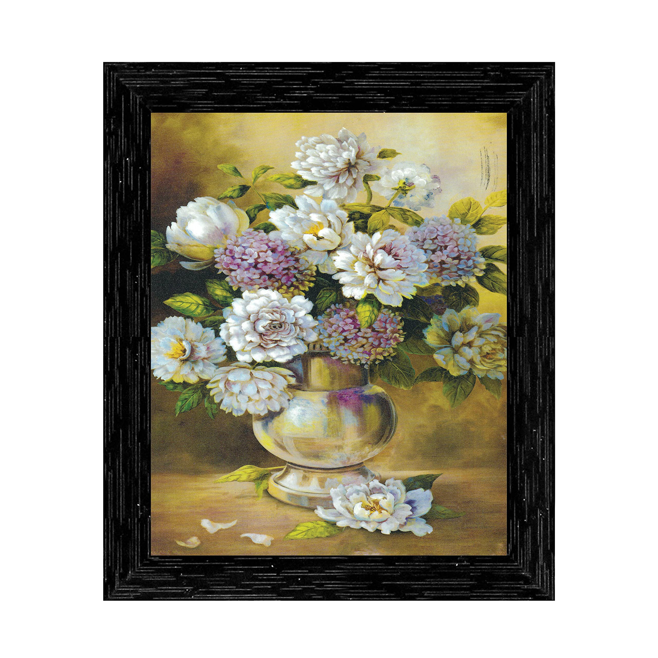 Indianara Multicolored Flowers In A Vase Framed Wall Painting With Table Top 2321Ttbk (8 Ix 6 Inch) -With Frame & Glass