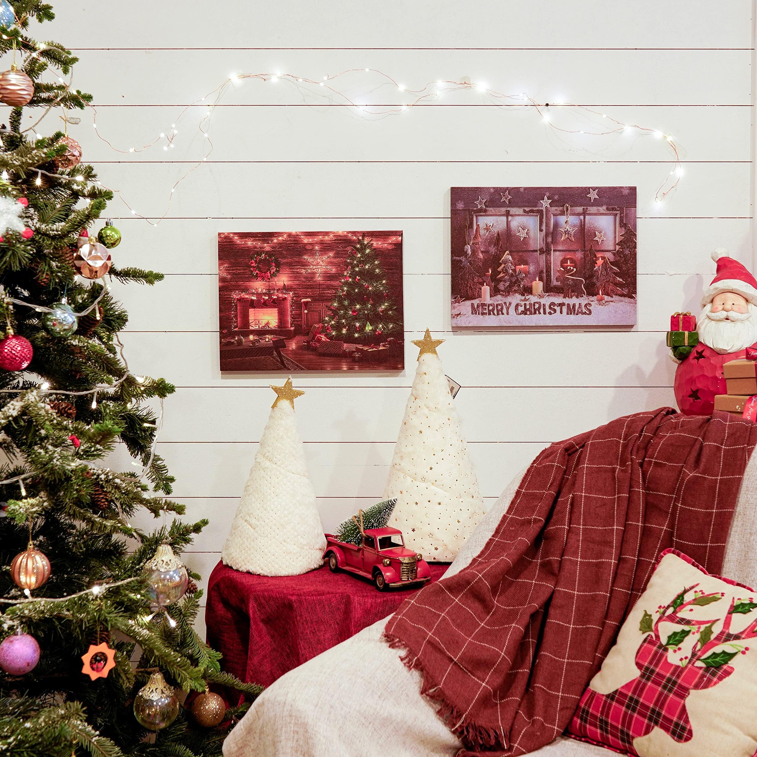 Soffee Design 16'' X 12'' Led Christmas Canvas Prints Wall Art, Light Up Snowy Scene Picture For Holiday Decor, Battery Operated