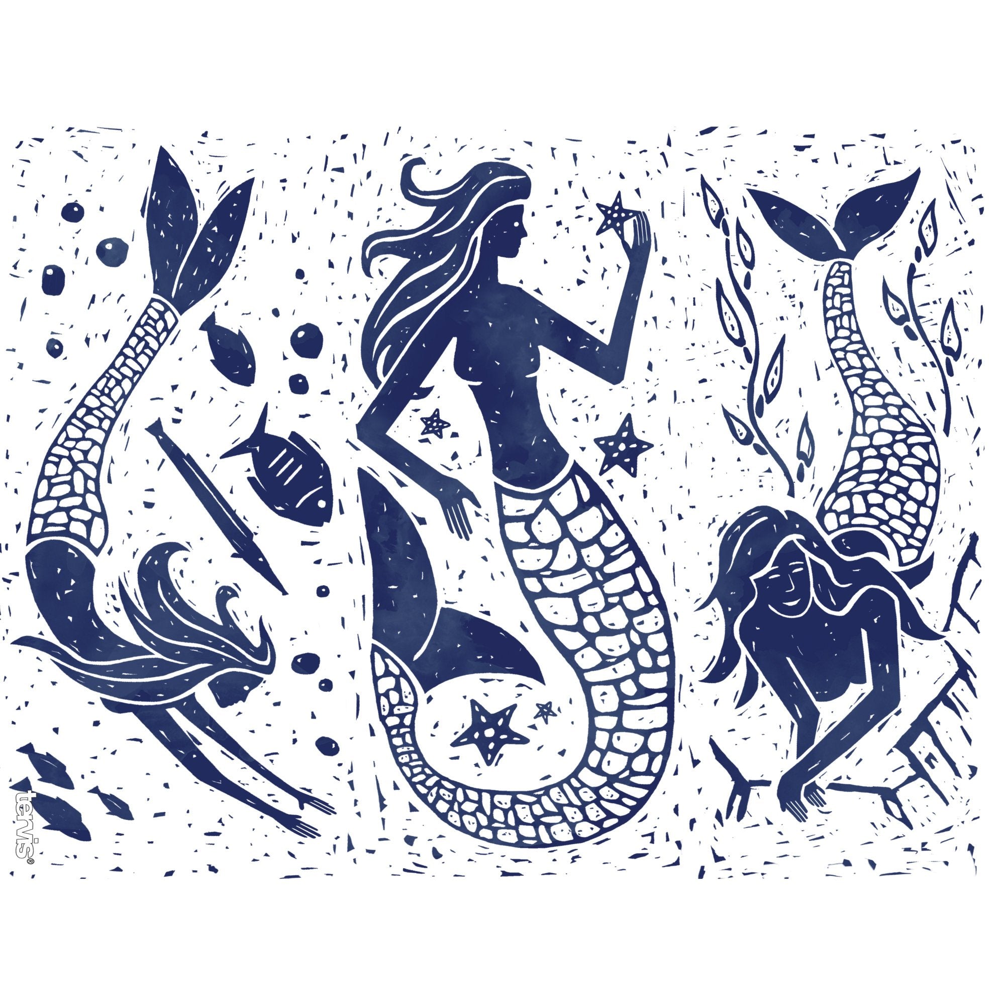 Tervis Vintage Mermaid Collage Tumbler With Wrap And Navy Lid 24Oz, Clear, 1 Count (Pack Of 1)
