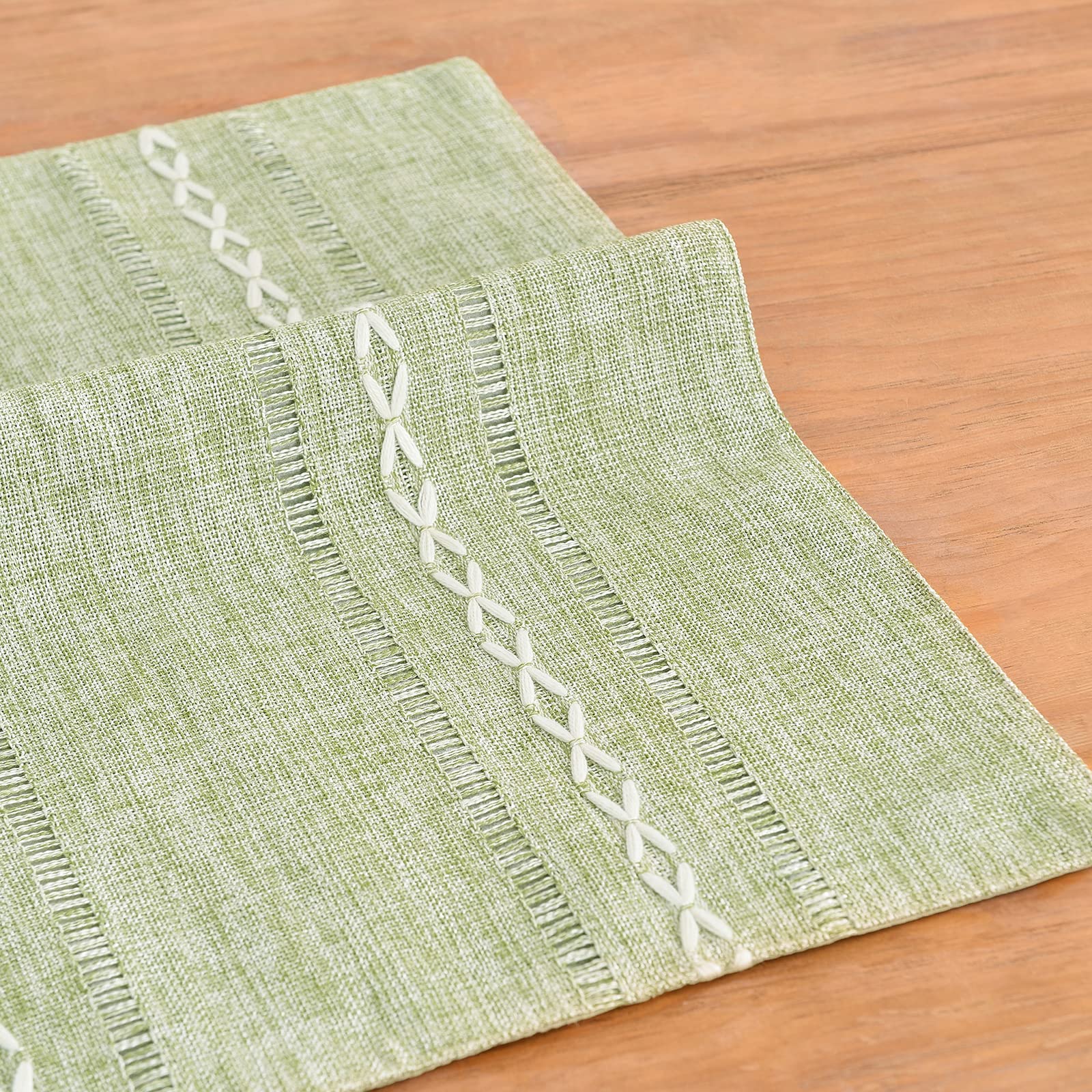 Wracra Cotton Linen Placemats, 14 X 19 Inch Set Of 4 Fete Placemats Rustic Hemstitch Place Mats For Kitchen Table And Heat Resis