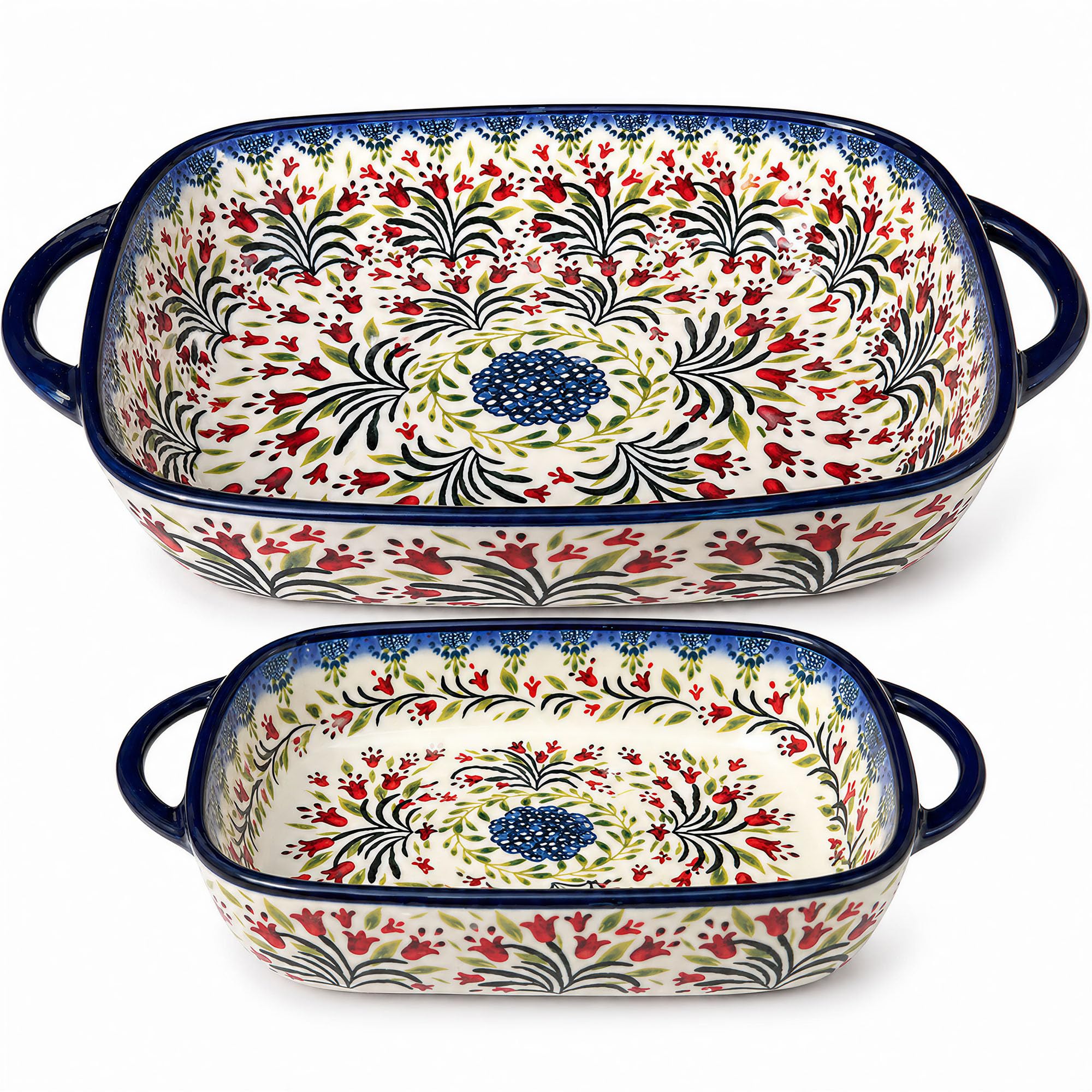 Moqidadii 2Piece Polish Pottery Style Ceramic Baking Dish Set