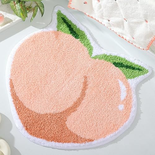 FROZZUR Pink Peach Bath Mat  Bath Mats for Bathroom Fruit Shaped Bathtub Rug Bathroom Tub Plush Shower Rugs Washable Non Slip