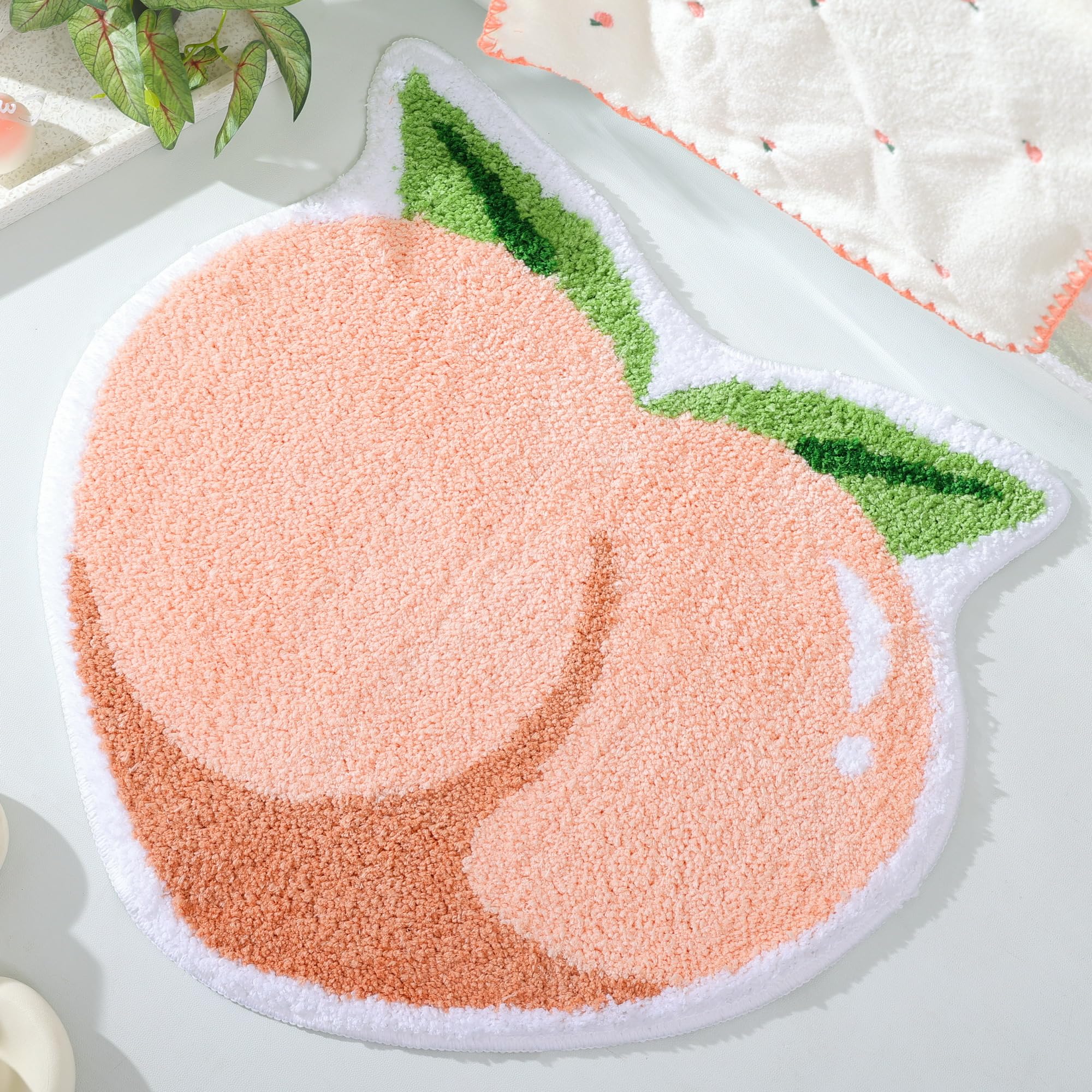 Frozzur Pink Peach Bath Mat, Bath Mats For Bathroom Fruit Shaped Bathtub Rug Bathroom Tub Plush Shower Rugs Washable Non Slip