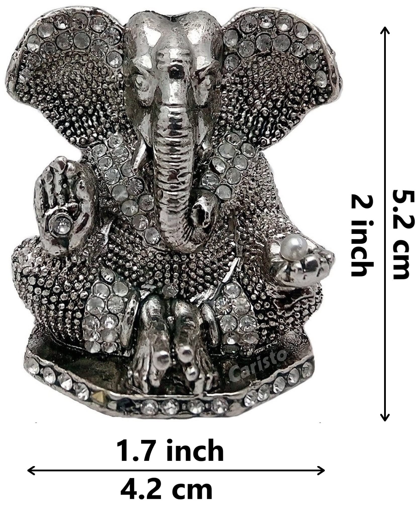 Caristo Lord Ganesh Idol | Ganesha Idol | Ganpati Vinayaka Idol (Id-42) Silver Metal Statue For Home Dcor | Car Dashboard | Mand