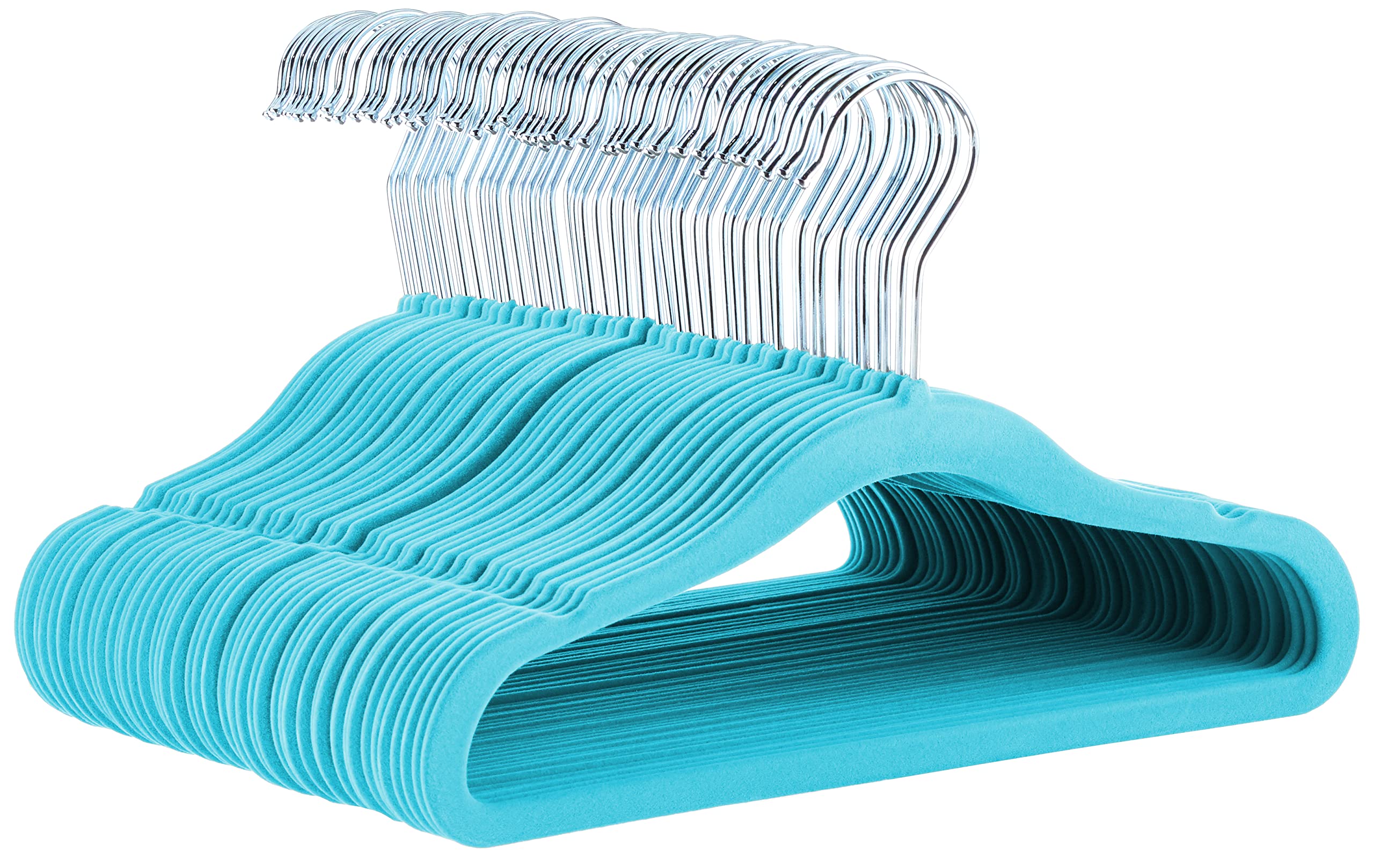 Amazon Basics Kids Velvet, Non-Slip Clothes Hangers For Infant And Toddler, 11.6 Inches (For Baby Clothes), Pack Of 50, Blue