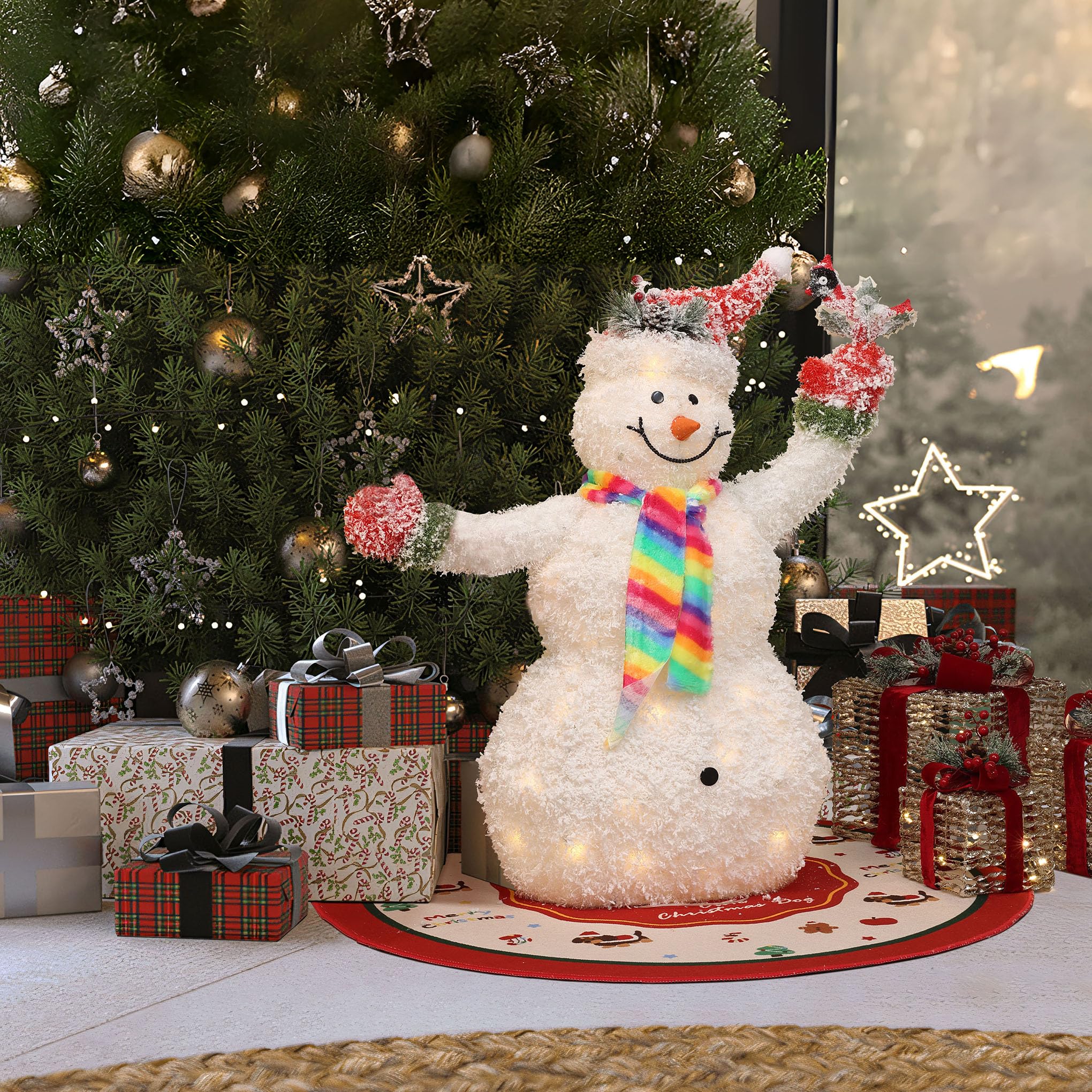 LuxenHome 3FT Lighted Snowman Outdoor Christmas Decorations, Battery Operated Frosted Snowman Christmas Decor with 40 LED Light,