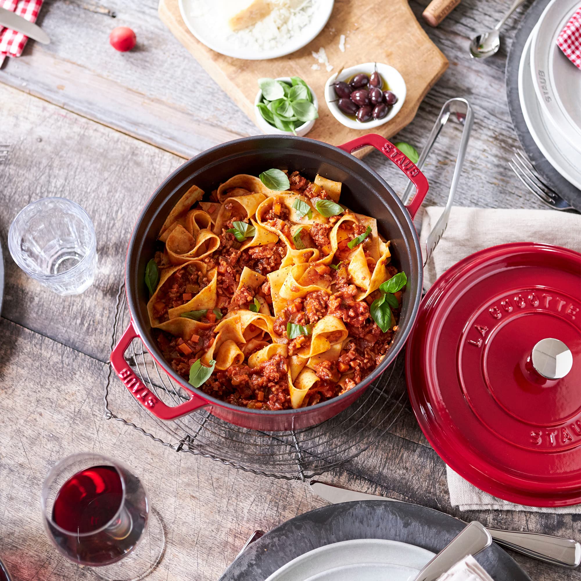 STAUB Cast Iron Dutch Oven 5-qt Tall Cocotte, Cherry, Model 12502406, Made in France, Perfect for 5-6 Servings