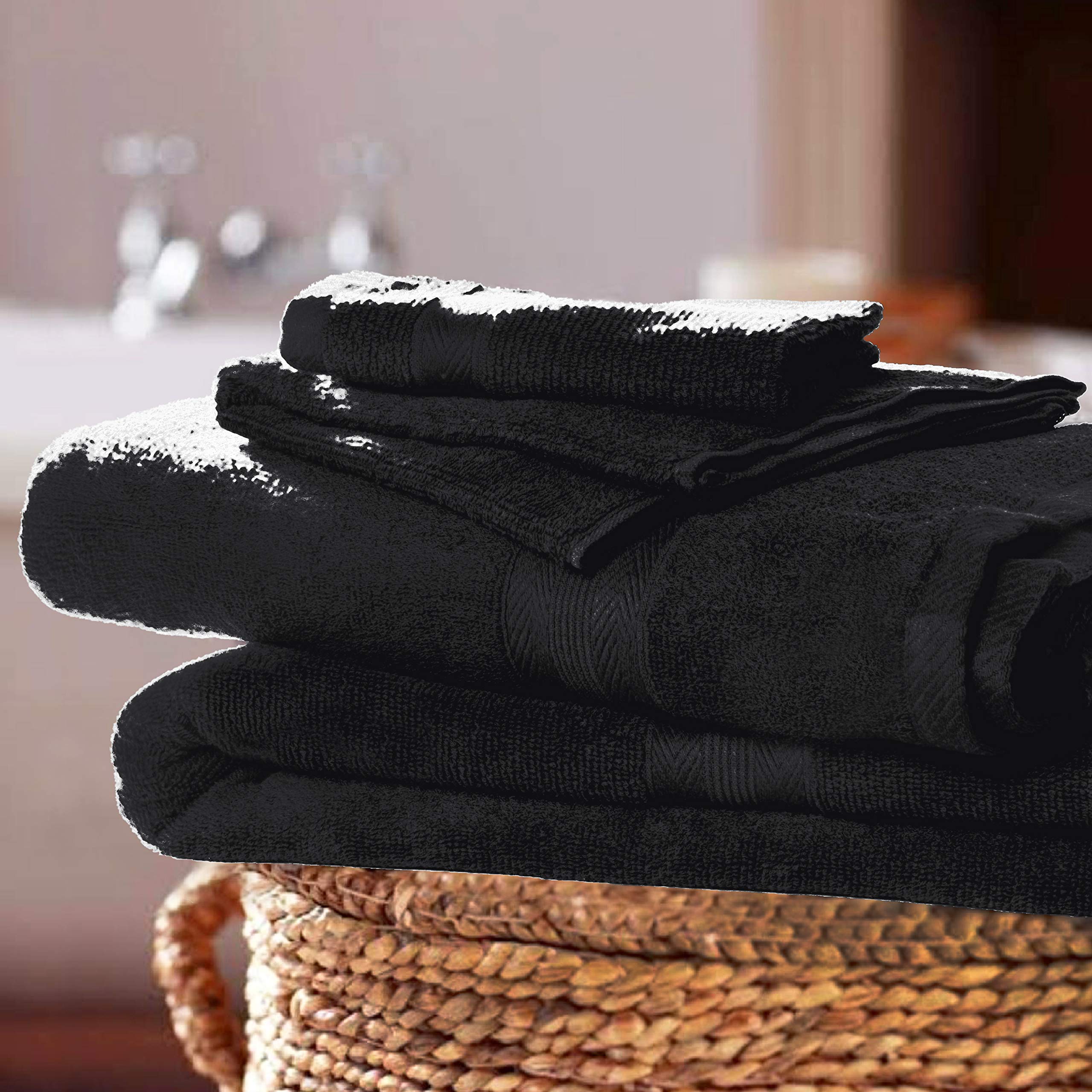 BOUTIQUO Black Towel Set - 8 Piece Bathroom Towel Set - 100% Ring Spun Cotton  2 Bath Towel 27x54  2 Hand Towel 16x28 and 4 Washcloth 13x13 - Ultra Soft Highly Absorbent Towel Set - Black
