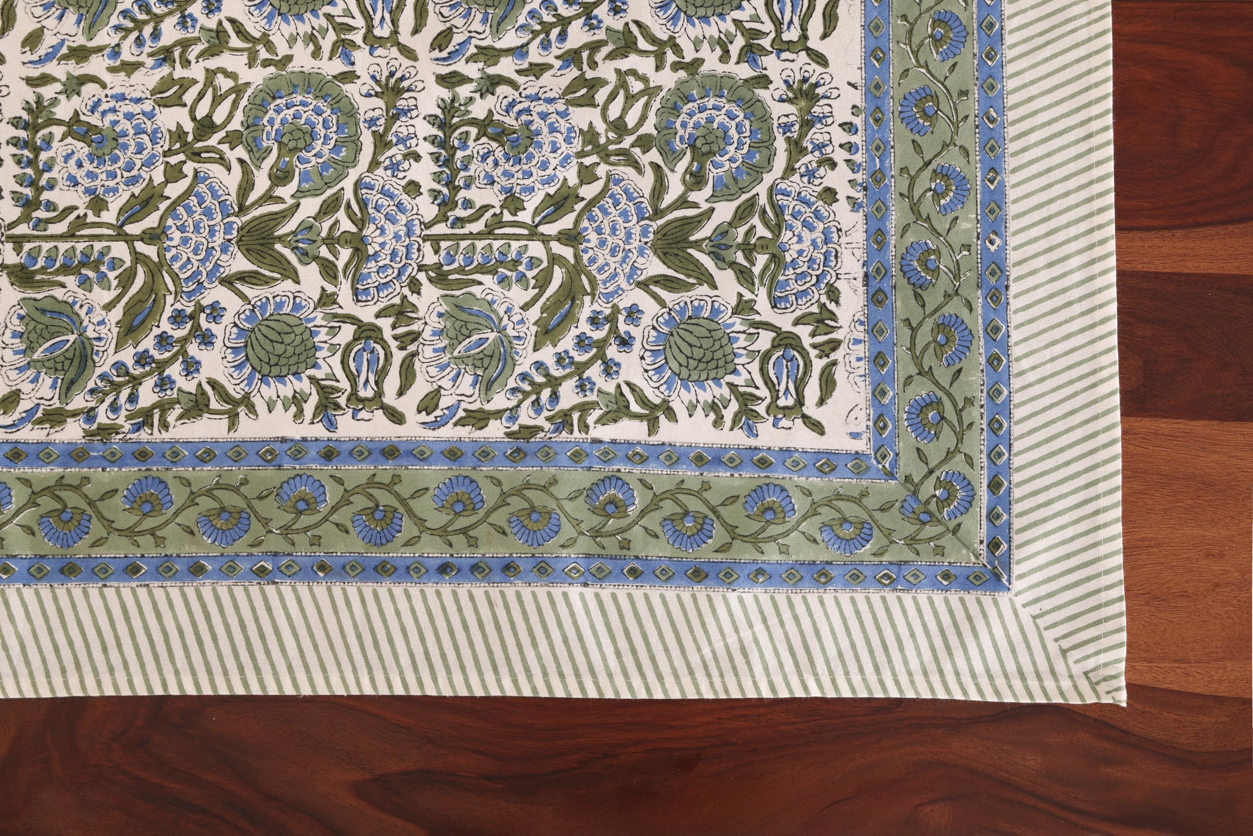 ATOSII Clover Blue 100% Cotton Square Fall Tablecloth, Handblock Floral Linen Table Cloth for Kitchen Dining Table I Parties Wed